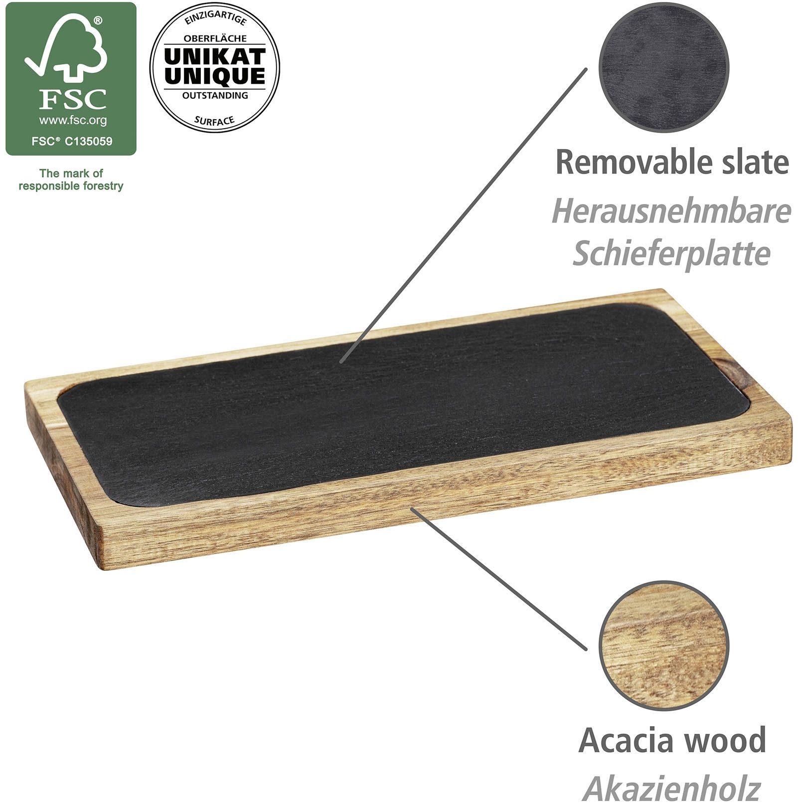 WENKO Serveerblad Model Ava met vleesvork & mes Snijset, snijplank van FSC® gecertificeerd acaciahout (set, 3 stuks)