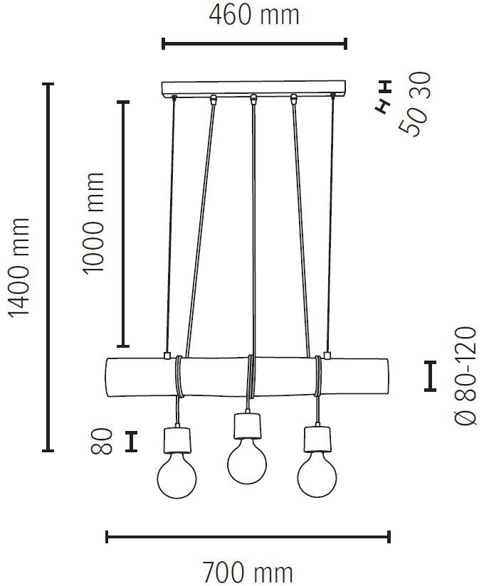 SPOT Light Hanglamp TRABO PINO Hanglamp, houten balk van massief grenenhout Ø 8-12 cm
