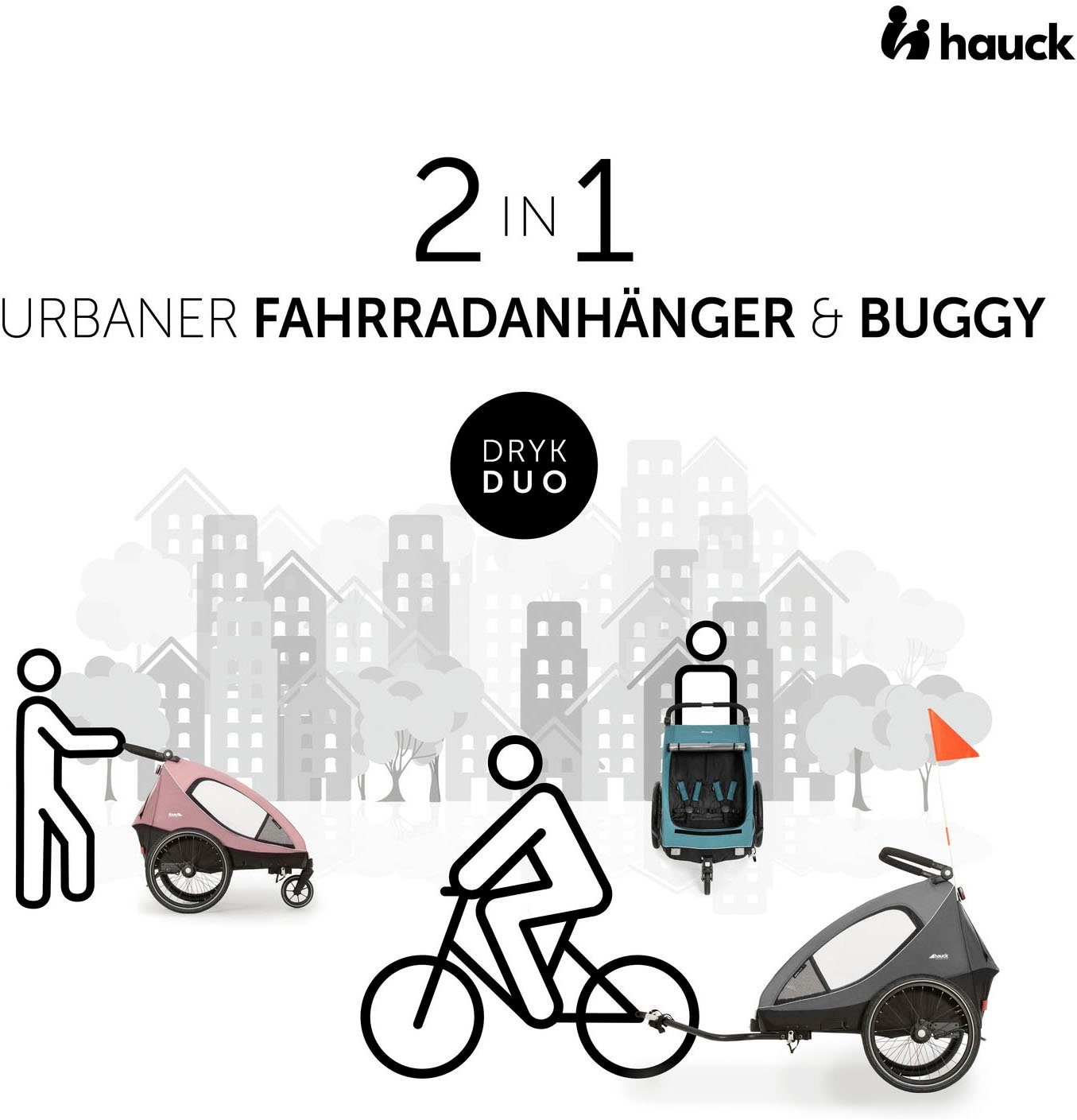 Hauck Kinderen fiets aanhanger 2in1 Bike Trailer und Buggy Dryk Duo, melange grey