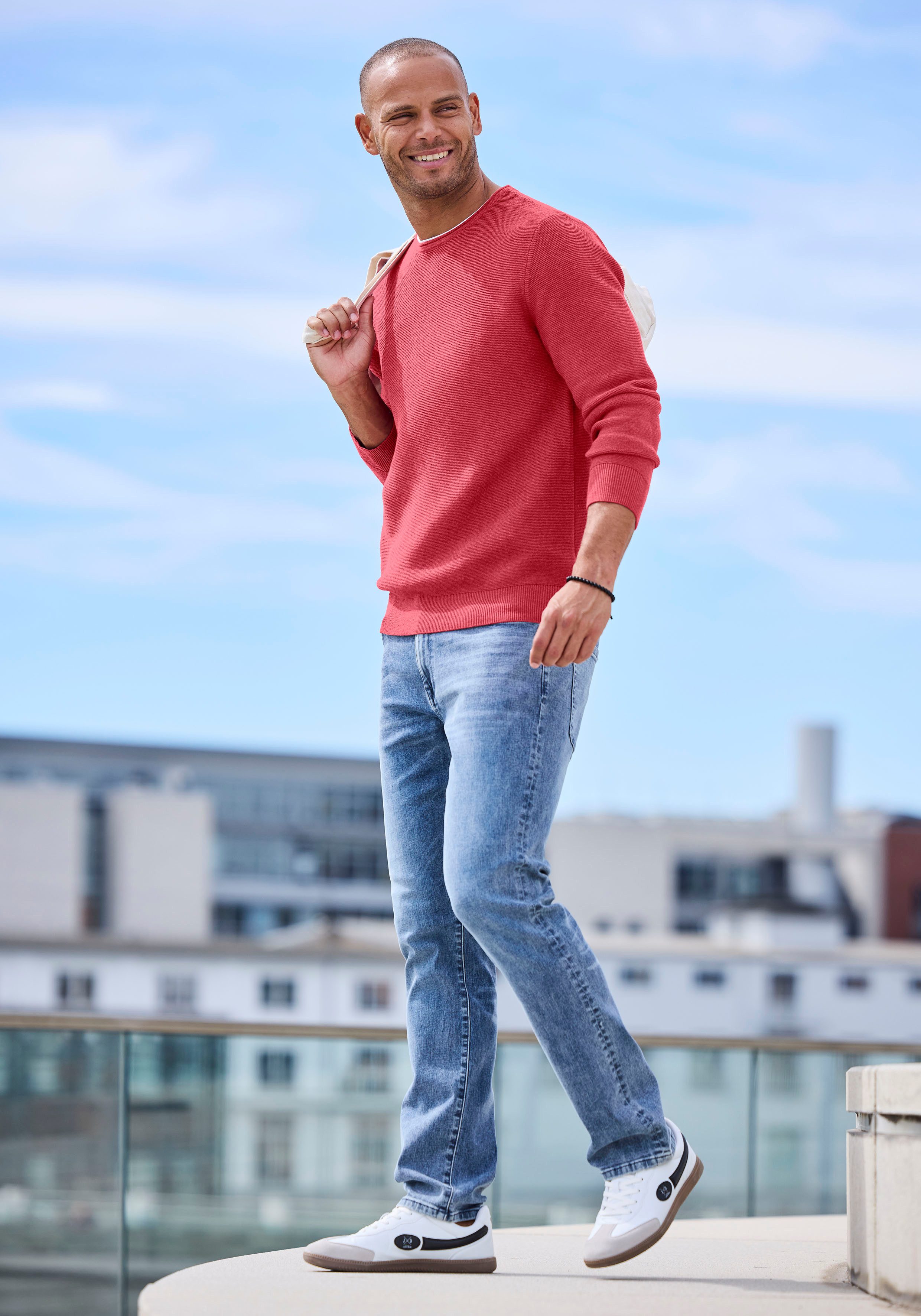 AUTHENTIC LE JOGGER Gebreide trui met double-layer look, pullover van 100% katoen