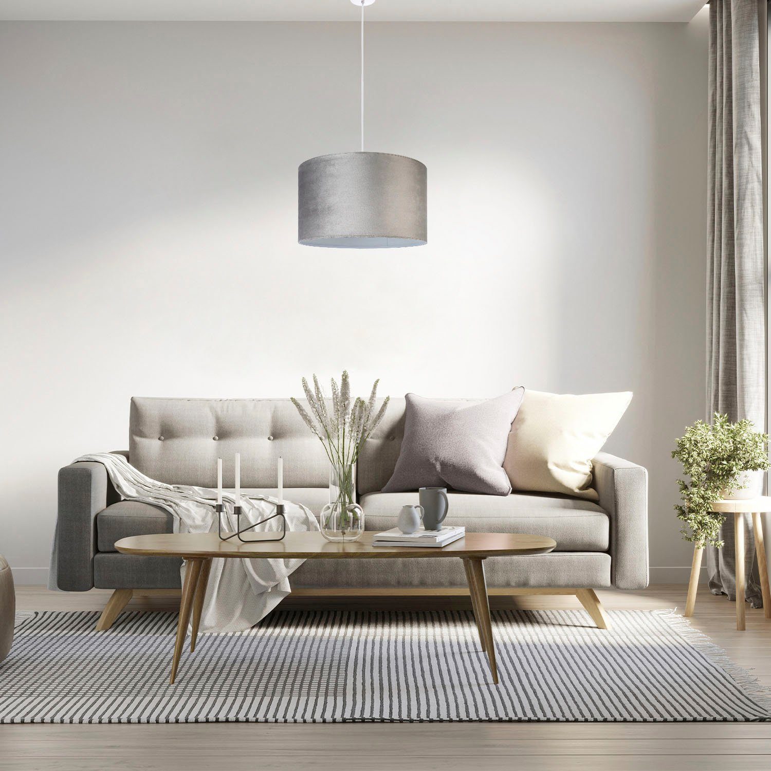 Paco Home Hanglamp Hugo uni Color Woonkamer lampenkap van velours uni-kleuren decoratie E27 kabel 1,5m