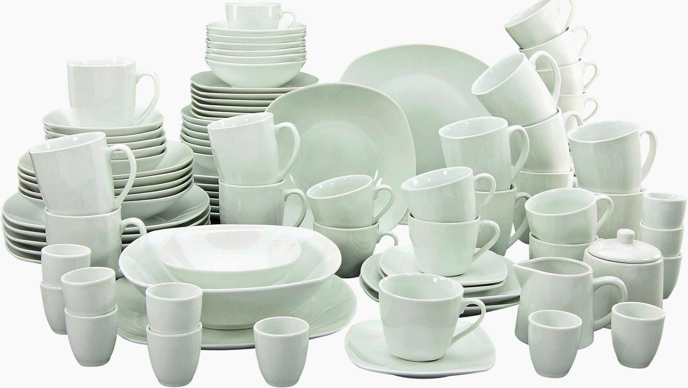 CreaTable Combi-servies Servies-set Square Servies, wit, vierkant, klassiek model, 100 delen voor 12 personen (set, 100-delig)