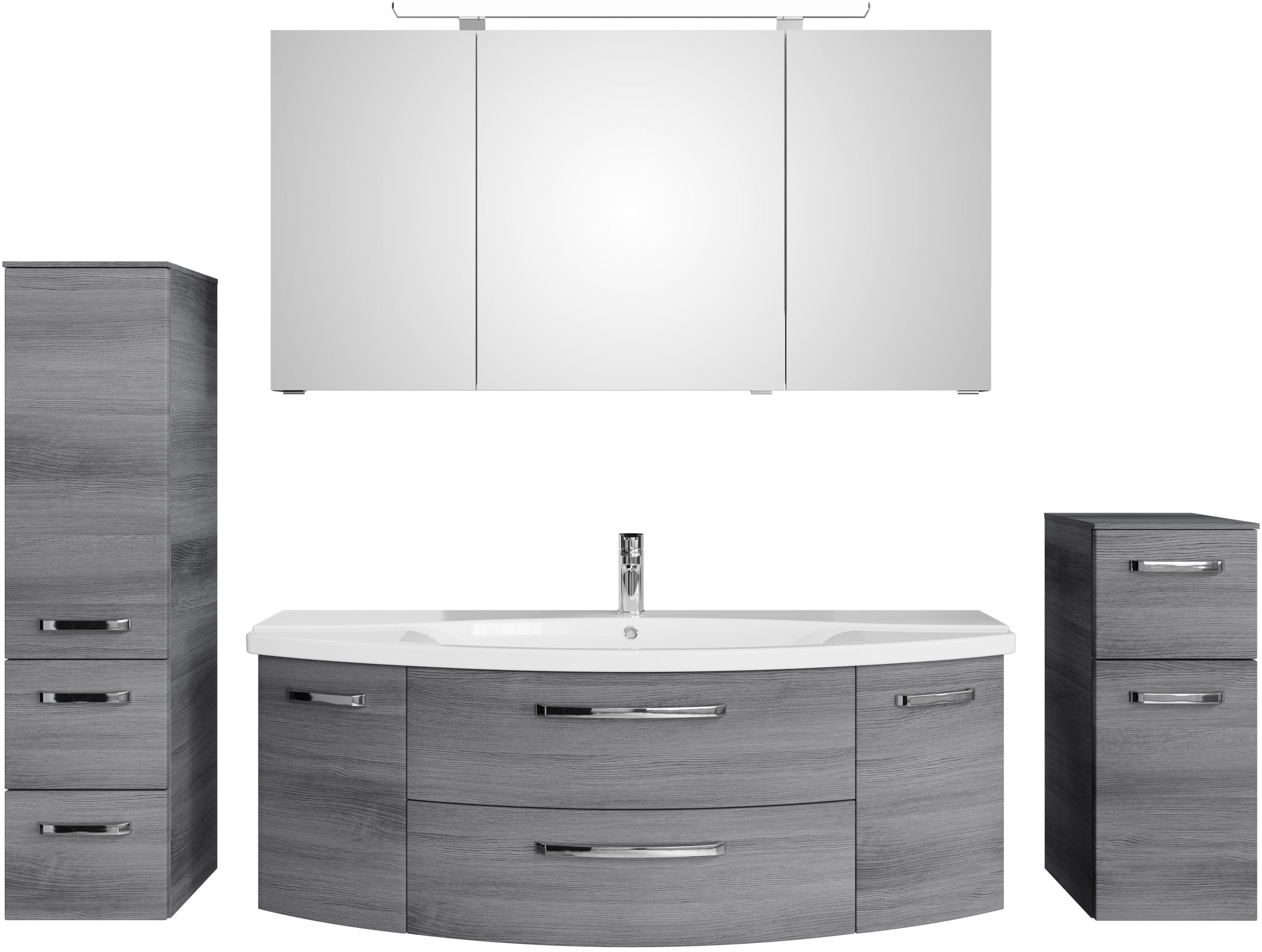 Saphir Badmeubelset Serie 4010 4-delig keramische wastafel met LED-spiegelkast (set) badmeubelsets grijs