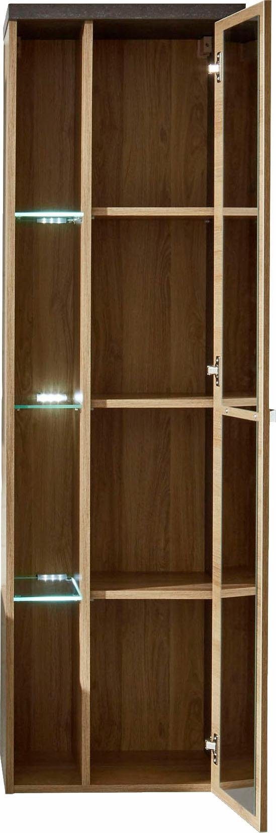 welltime Hoge kast Bilbao Hangende badkamerkast met binnen spiegelende deur en 3 glazen planken