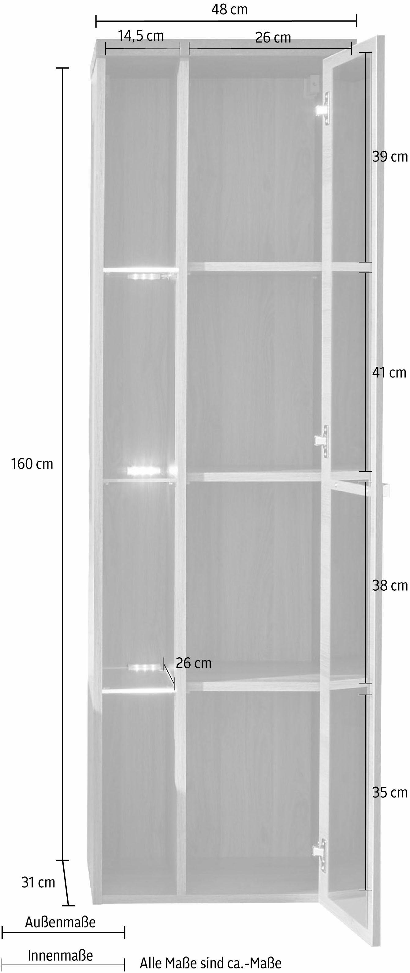 welltime Hoge kast Bilbao Hangende badkamerkast met binnen spiegelende deur en 3 glazen planken