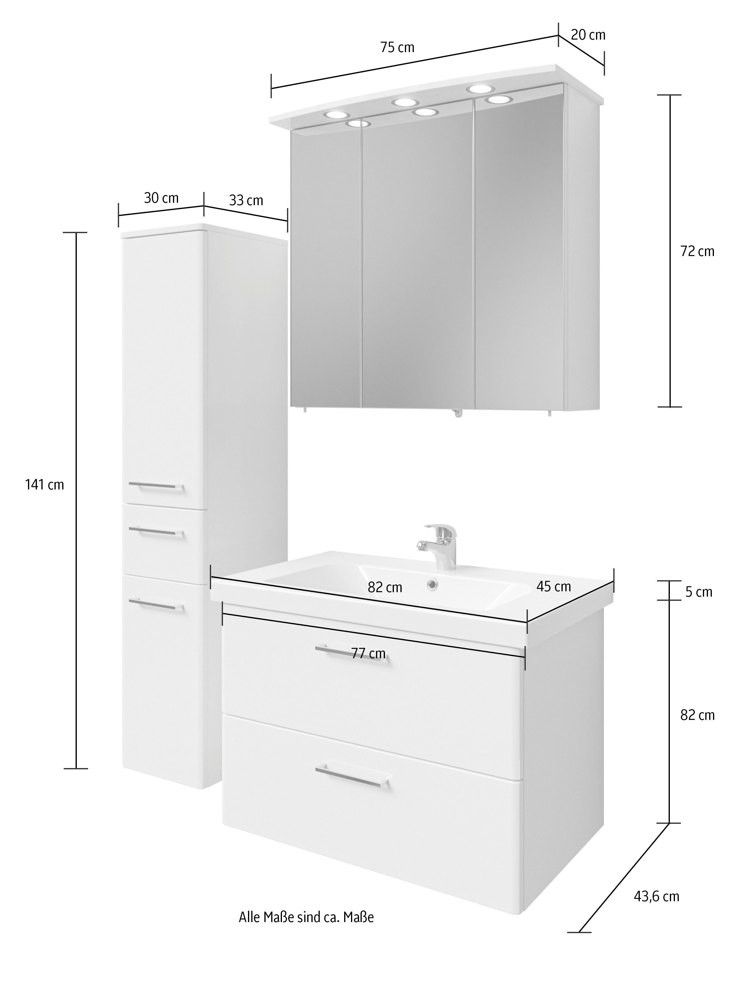 Saphir Badkamerserie Quickset 316 3-delig, keramieken wastafel met led-spiegelkast (4-delig)