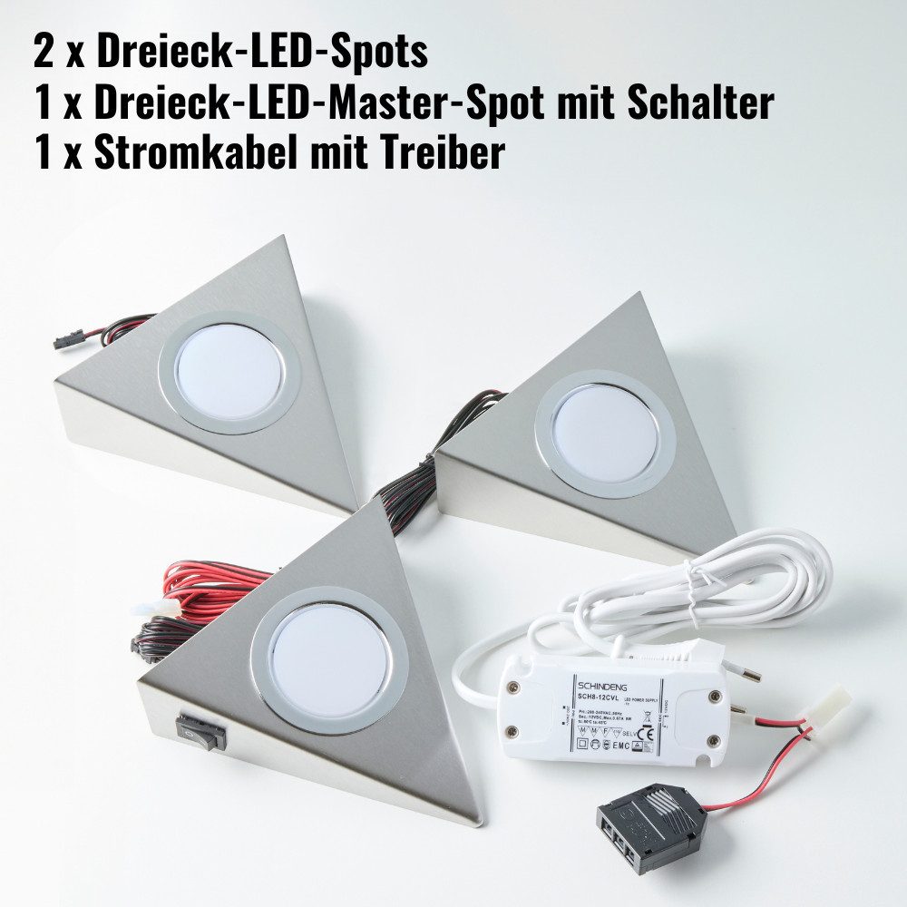 Loevschall Led-onderbouwverlichting Emerald 3-kit, LED onderbouwlamp, plafondlamp voor de keuken Inbouwverlichting Wit 2W, Driehoekig LED Lamp, Moderne Keukenverlichting (3 stuks)