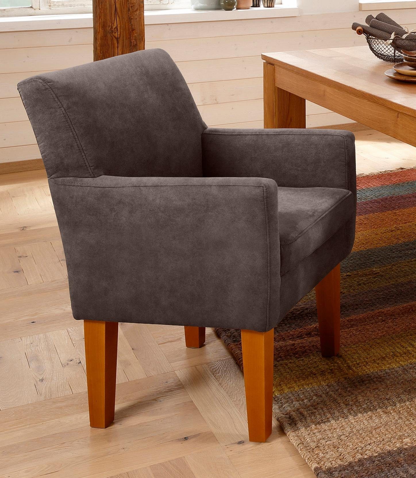 Home affaire Fauteuil Fehmarn comfortabele zithoogte van 54 cm, in 3 verschillende stofkwaliteiten fauteuils maat Luxe-microvezel leer-look bruin