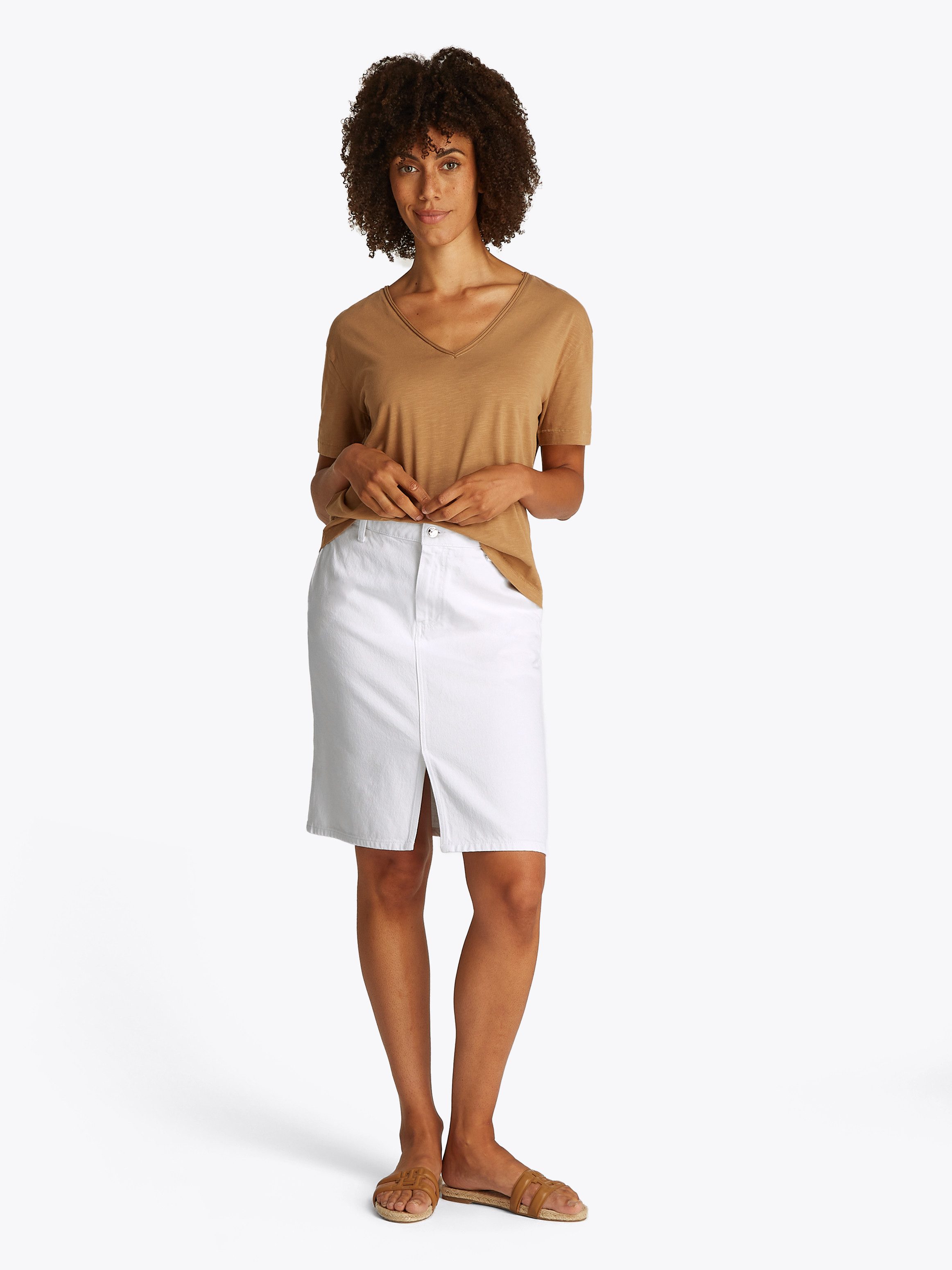 Tommy Hilfiger Jeans rok DNM KNEE STRAIGHT SKIRT RW WHITE