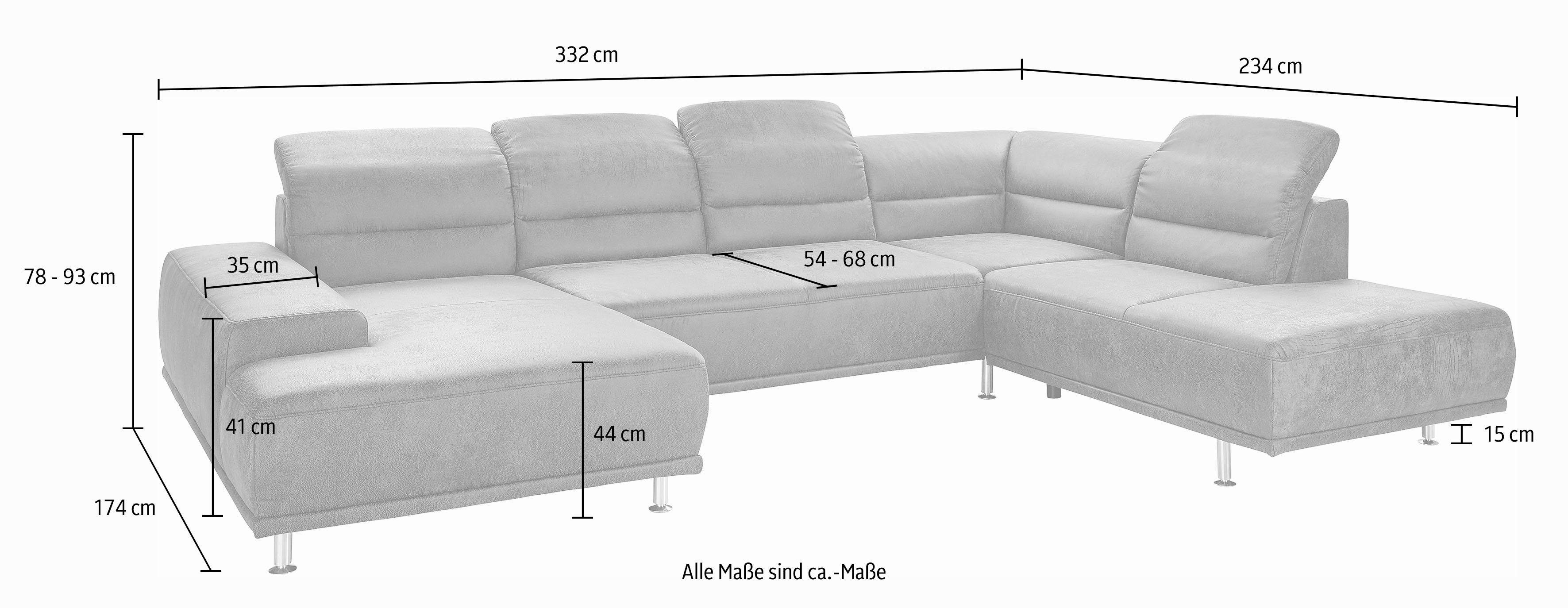 sit&more Zithoek Mariola U-vorm met binnenvering, inclusief hoofdbord- en zitdiepteverstelling
