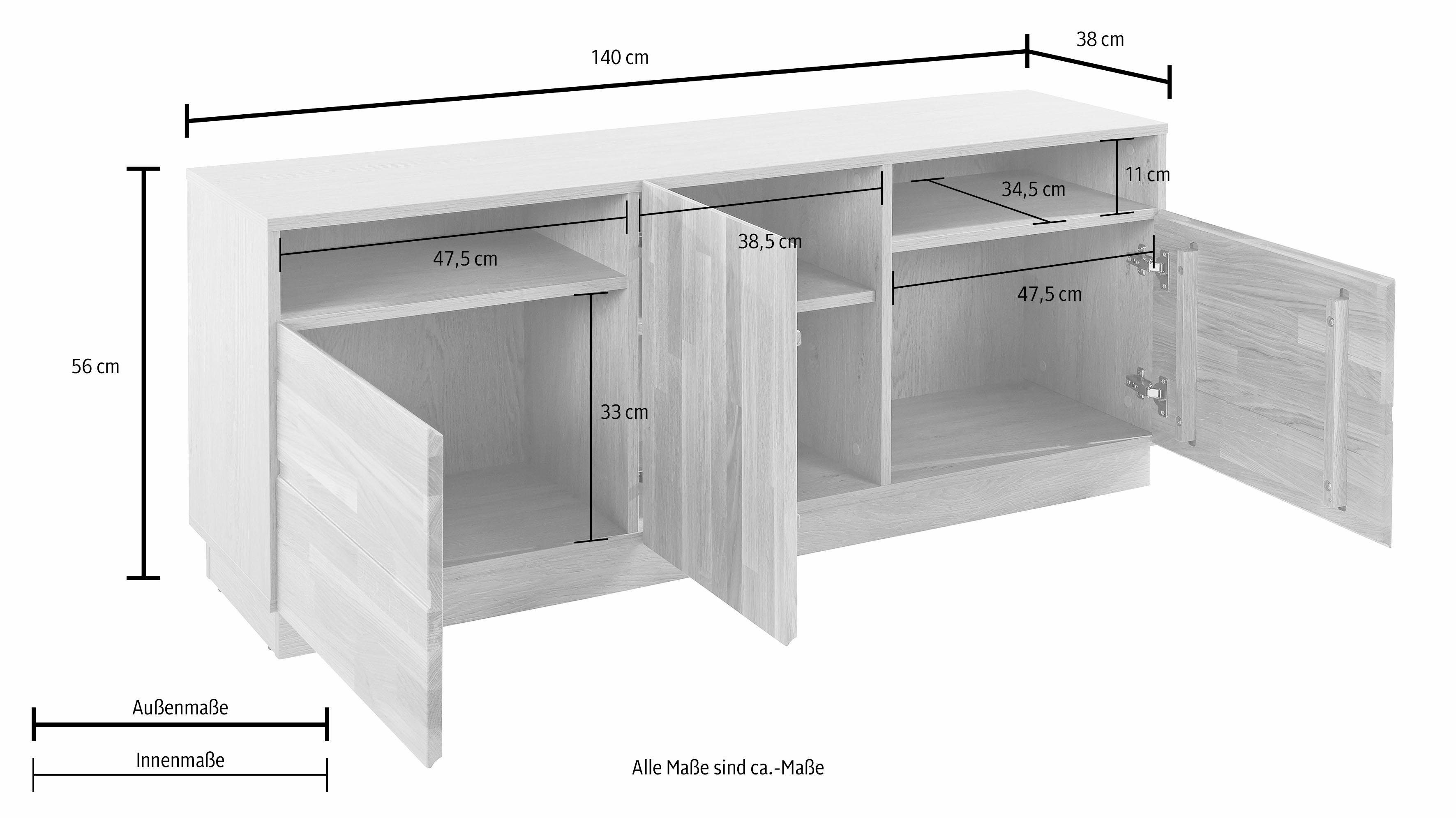 Home affaire Tv-meubel Commode, breedte 140 cm, deels massief, FSC®-gecertificeerd
