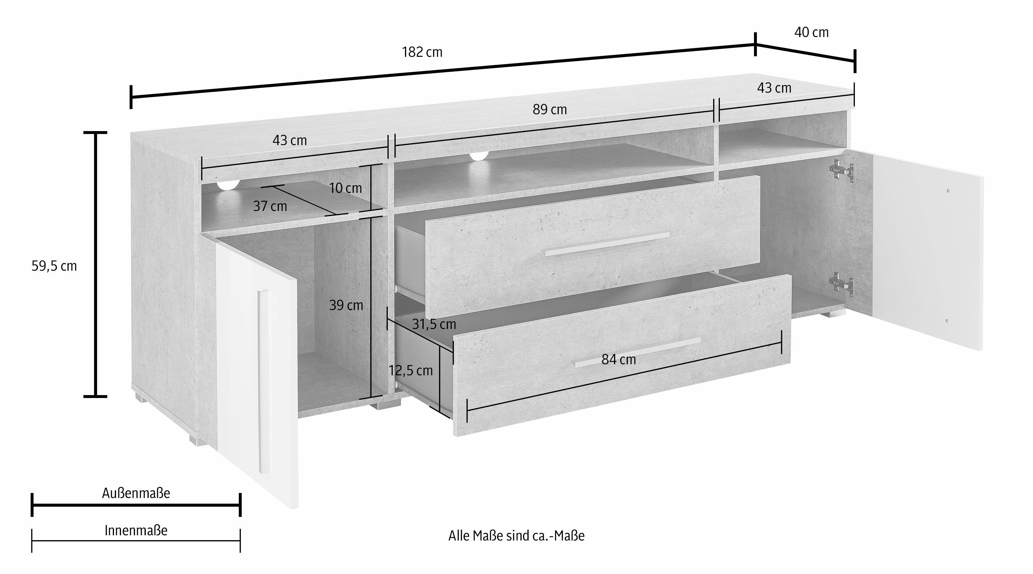 INOSIGN Tv-meubel Roger, breedte 182 cm, stijlvolle TV-kast, 2 deuren 2 laden