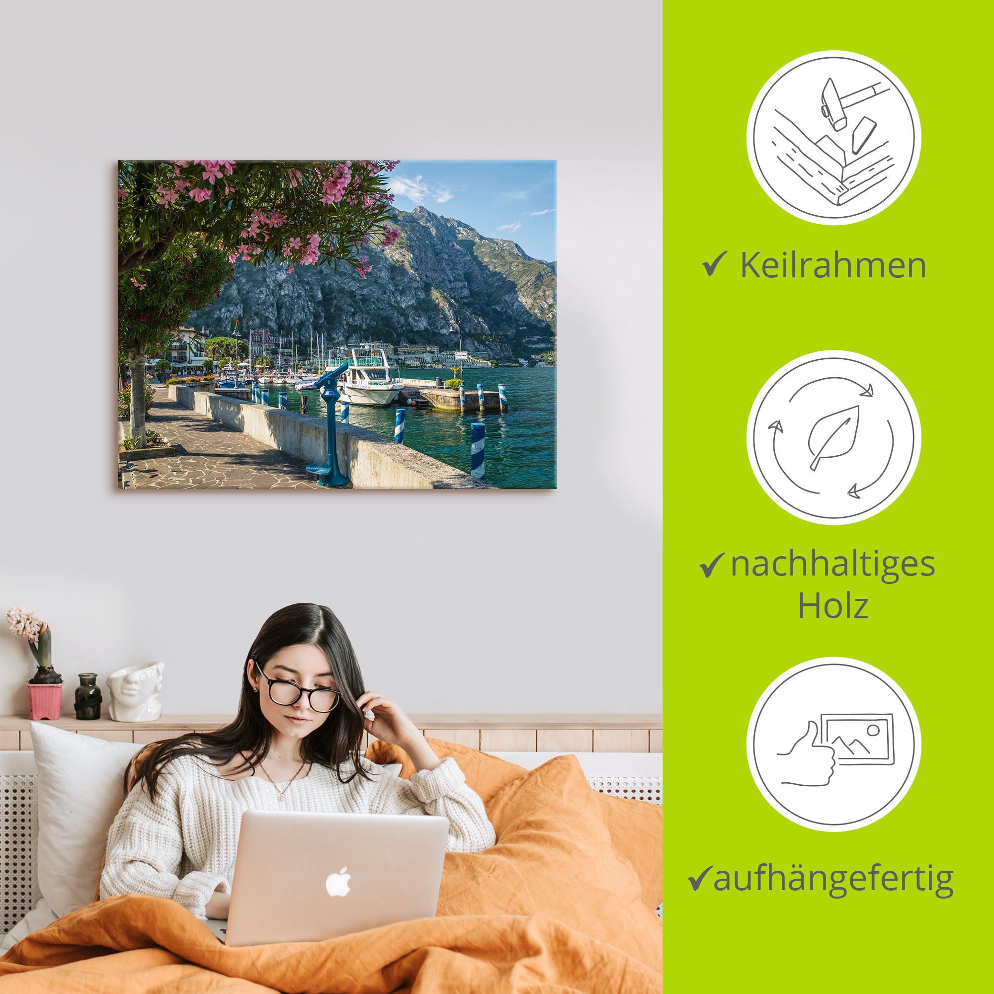 Artland Artprint op linnen Gardameer haven Limone sul Garda I