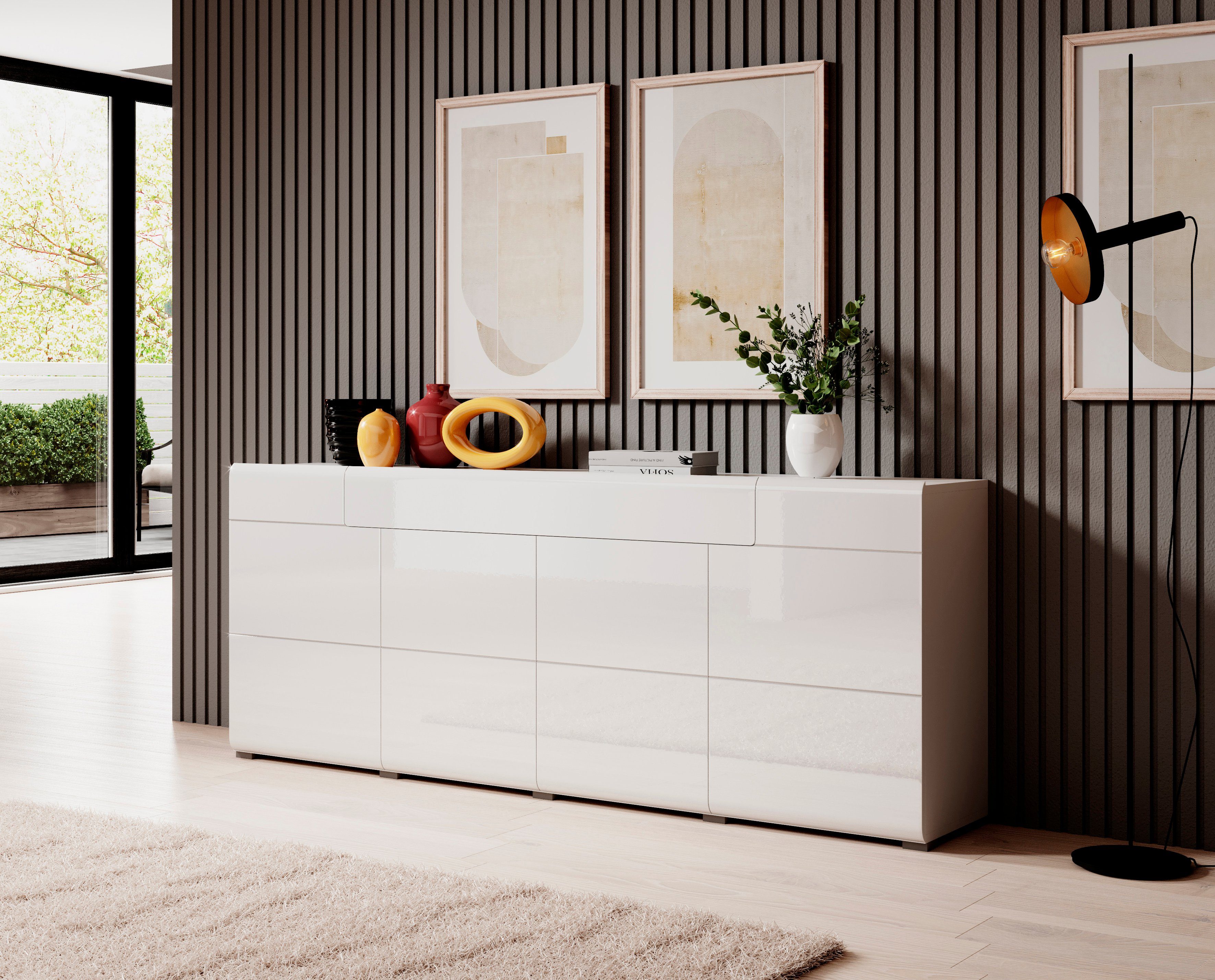 INOSIGN Dressoir Toledo, breedte 208 cm, moderne kast met decoratief freeswerk, greeploos