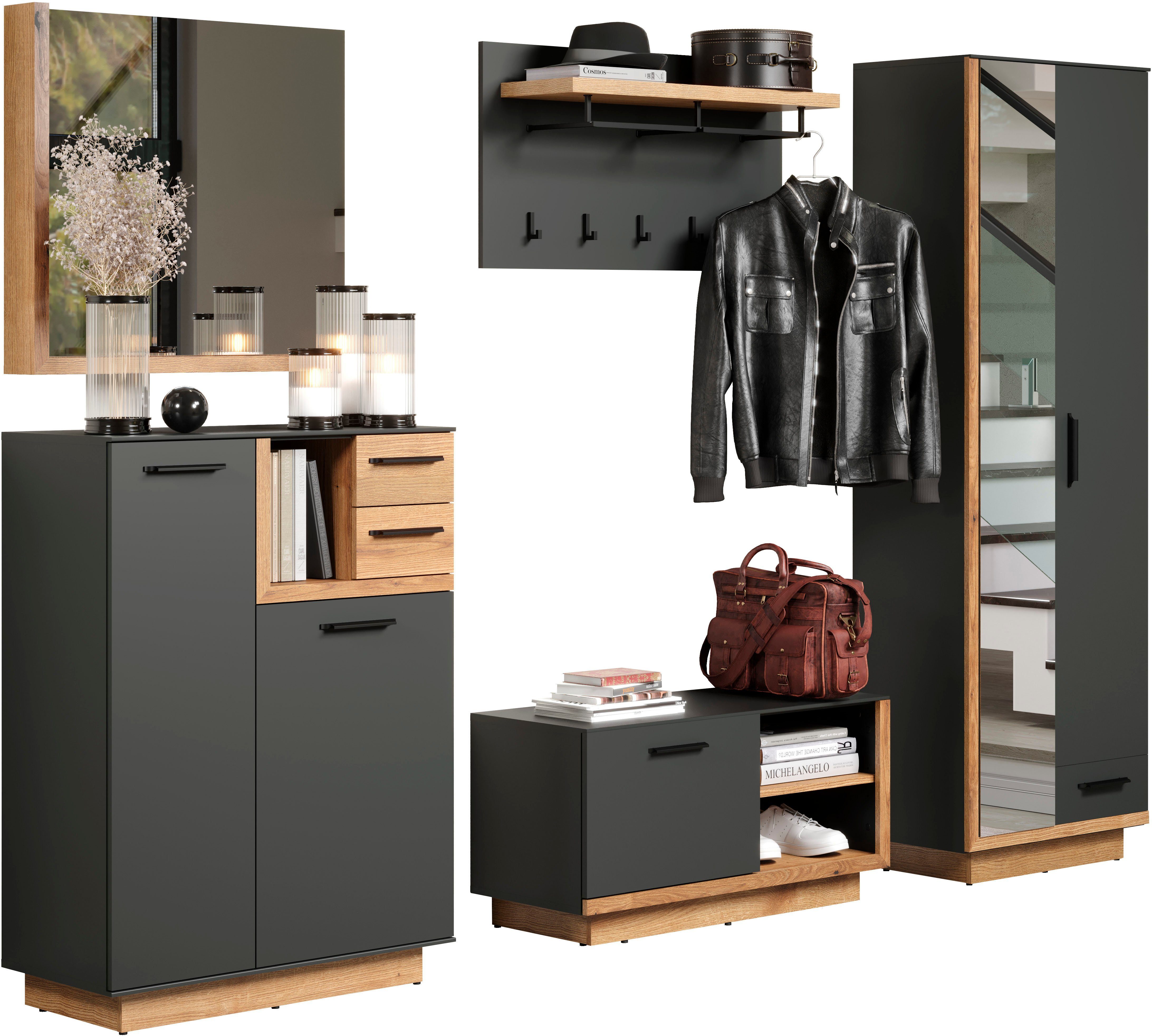 INOSIGN Halmeubelset Premont Elegante garderobemeubels op sokkels - Met 2 spiegels - Soft-Close (5-delig)