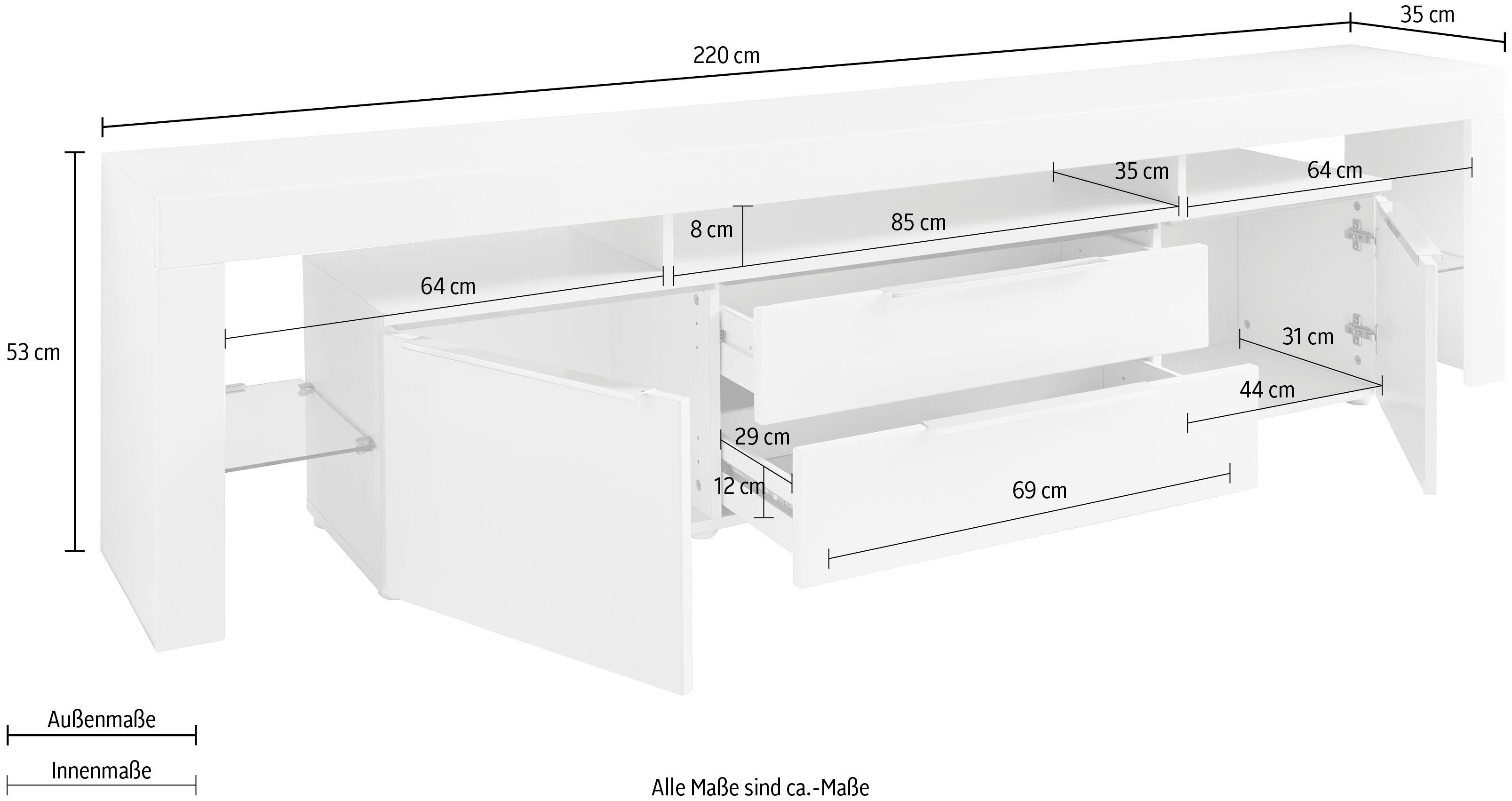 borchardt Möbel Tv-meubel Lima Breedte 220 cm