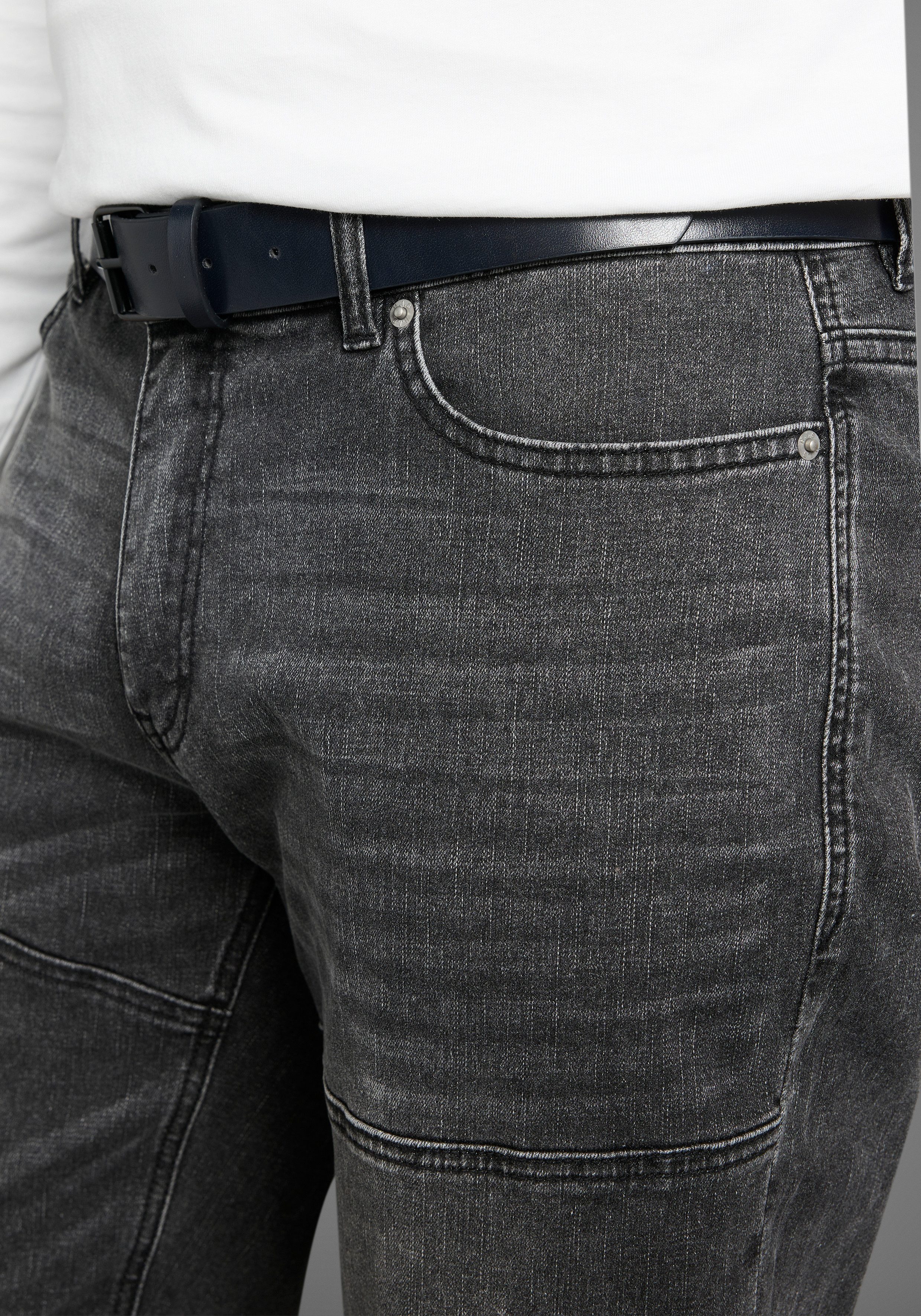 H.I.S Jeansbermuda HANTZ rechte broeksnit, used-look met slijtage-effecten (set, 2-delig, Met een afneembare riem)