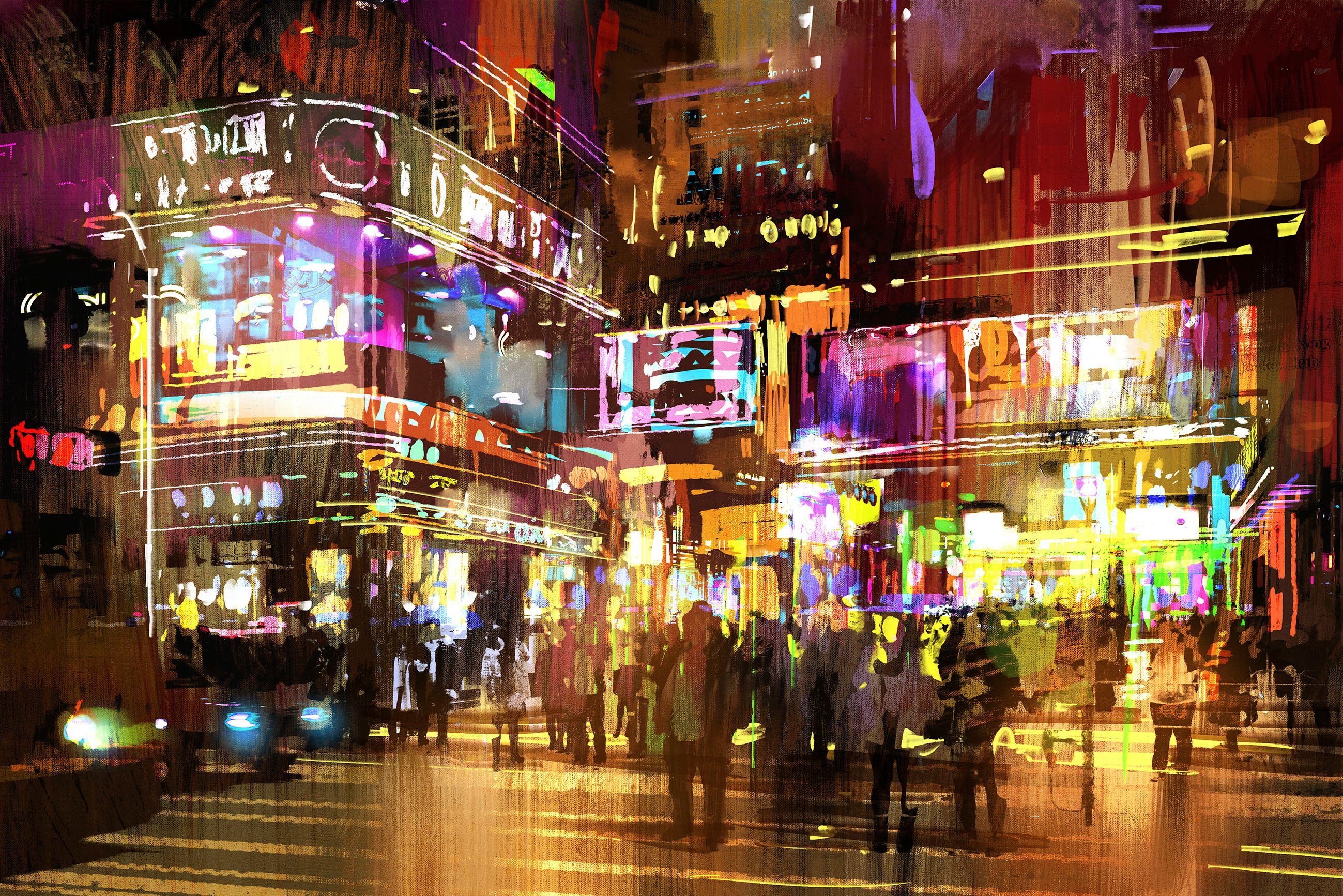 queence Artprint op linnen Broadway Wanddecoratie, kleurrijk, mensen, kleurrijk, afbeelding, premium canvasstof foto schilderijen multicolor