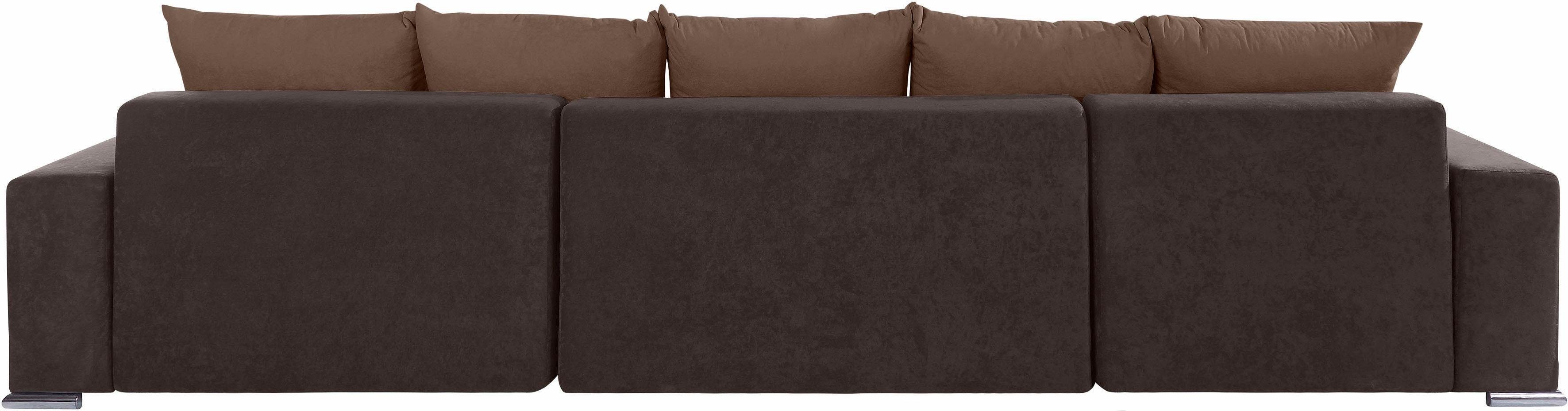 COLLECTION AB Zithoek XXL-Josy U-Form, Breite 333 cm, mit 2 Recamieren 77 & 97 cm incl. bedfunctie, bedlade, met 5 gelijk grote rugkussens