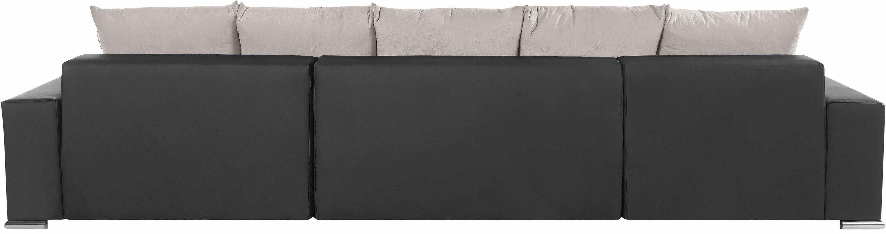 COLLECTION AB Zithoek XXL-Josy U-Form, Breite 333 cm, mit 2 Recamieren 77 & 97 cm incl. bedfunctie, bedlade, met 5 gelijk grote rugkussens