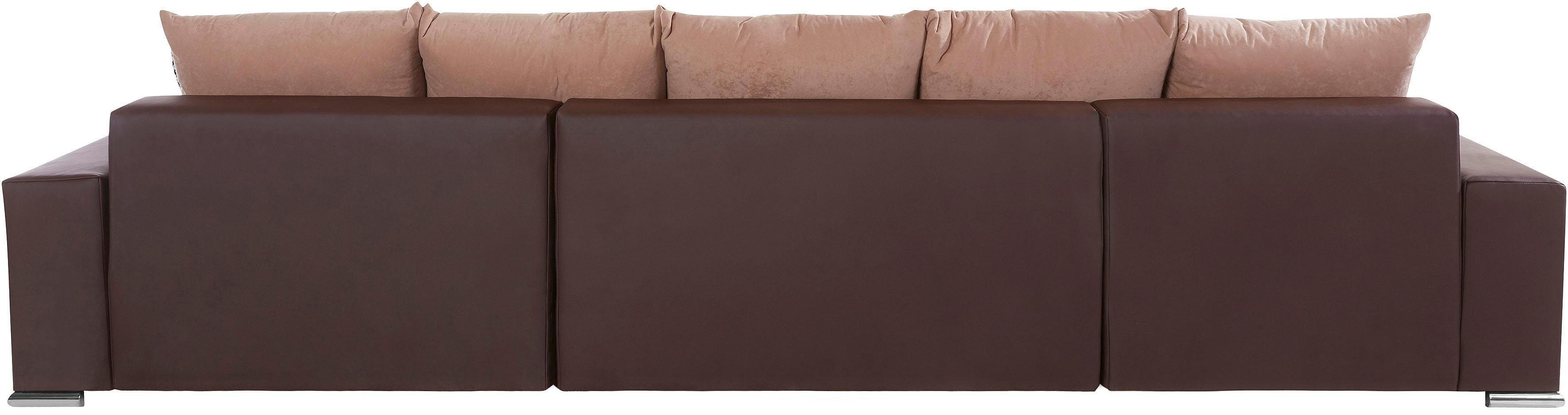 COLLECTION AB Zithoek XXL-Josy U-Form, Breite 333 cm, mit 2 Recamieren 77 & 97 cm incl. bedfunctie, bedlade, met 5 gelijk grote rugkussens