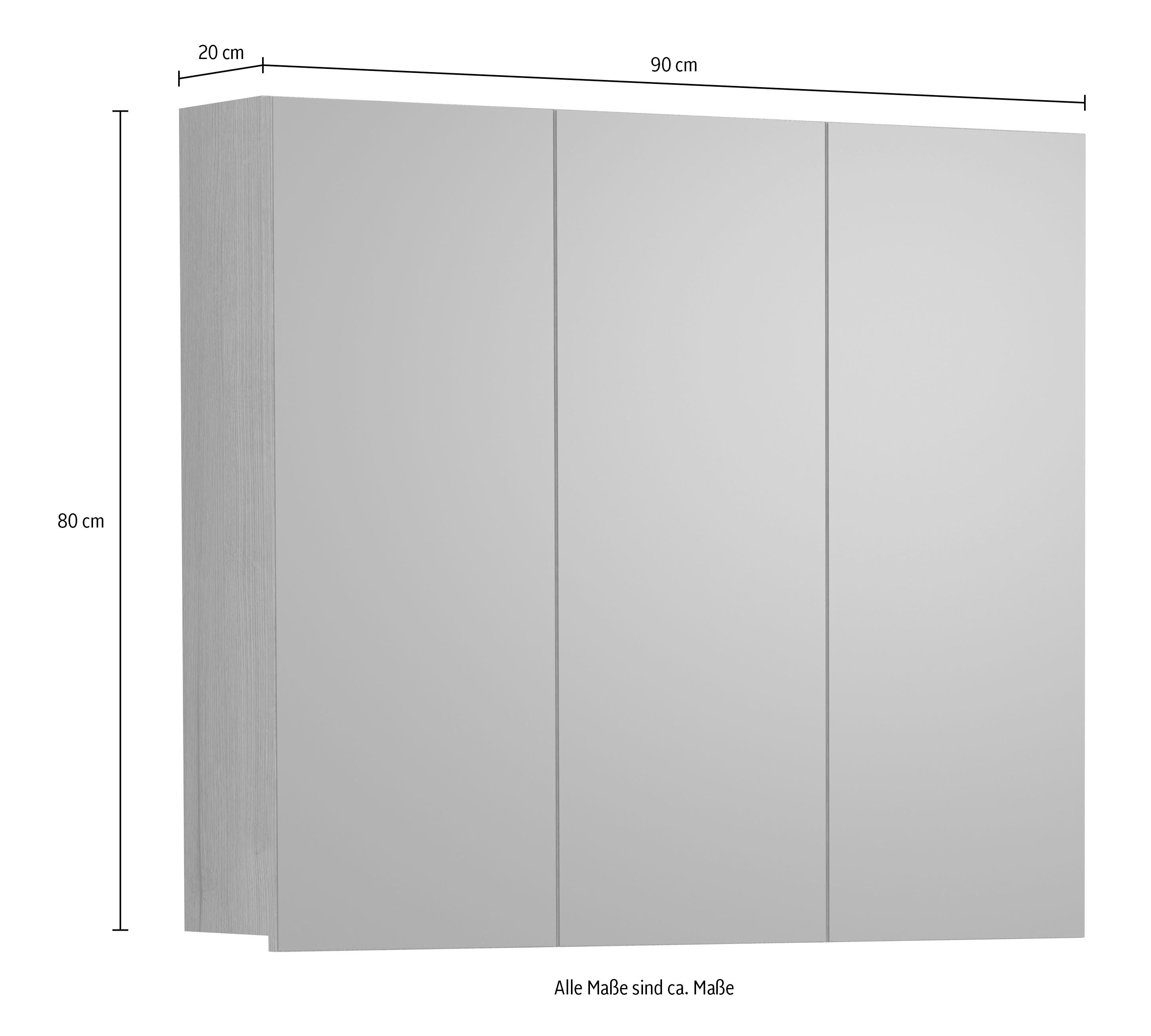 welltime Spiegelkast Amrum 3-deurs badkamer spiegel met opbergruimte - afmetingen (b/d/h) 90/20/80 cm (1 stuk)