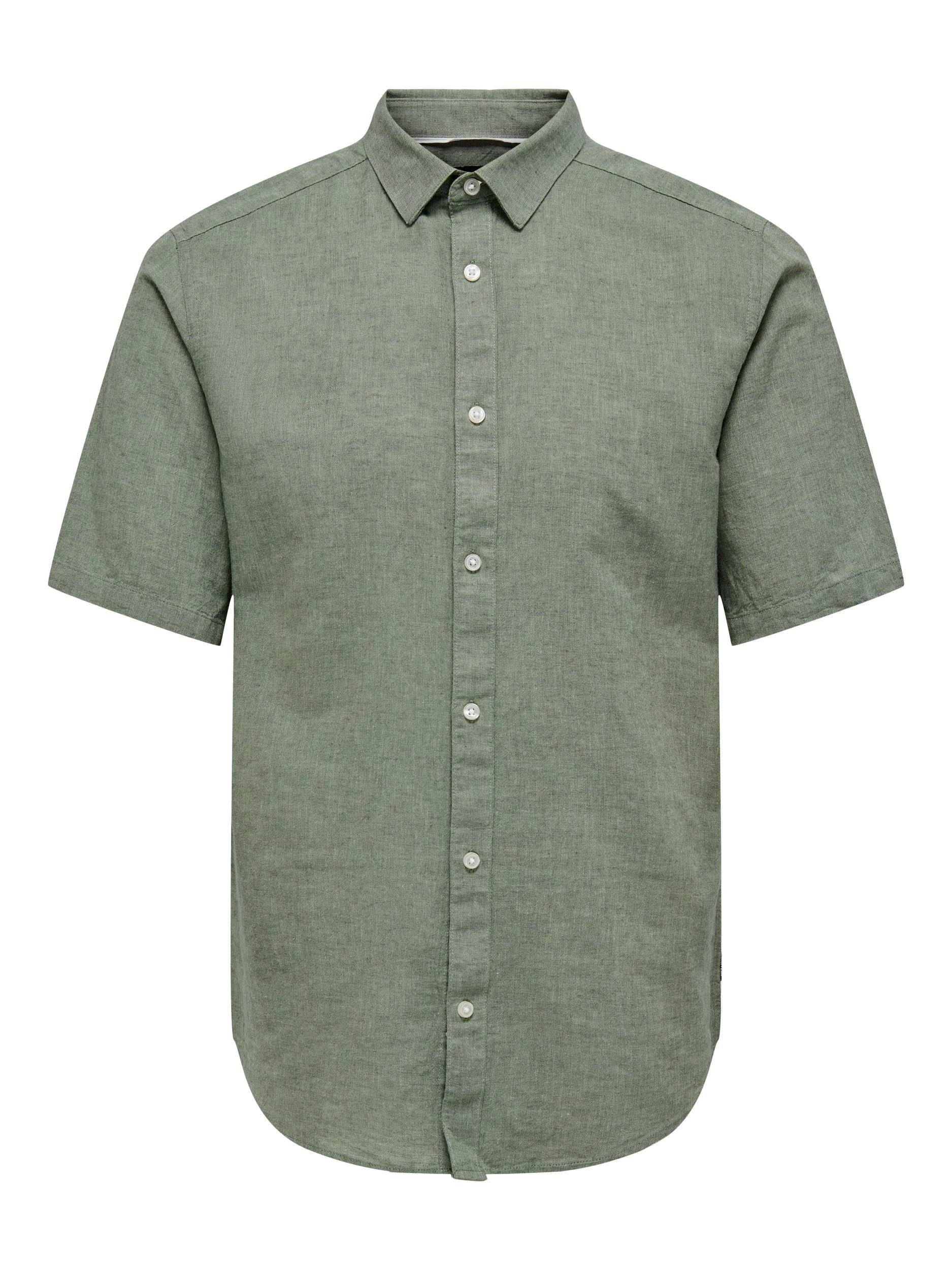 ONLY & SONS Overhemd met korte mouwen ONSCAIDEN SS SOLID LINEN SHIRT NOOS