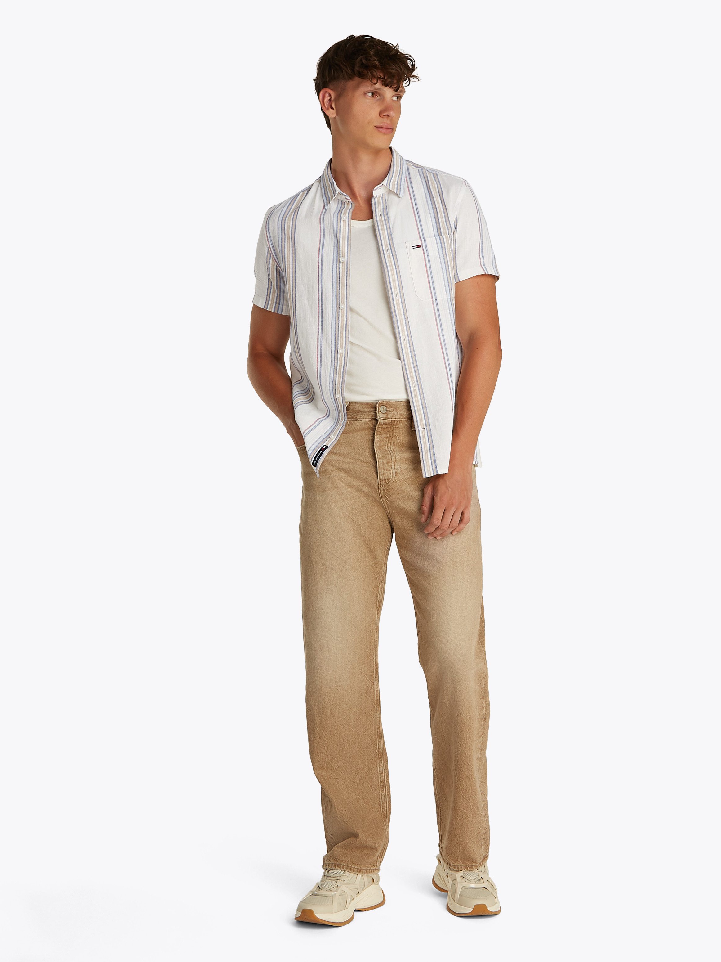 TOMMY JEANS Overhemd met korte mouwen TJM REG SLUB STRIPE SS SHIRT EXT