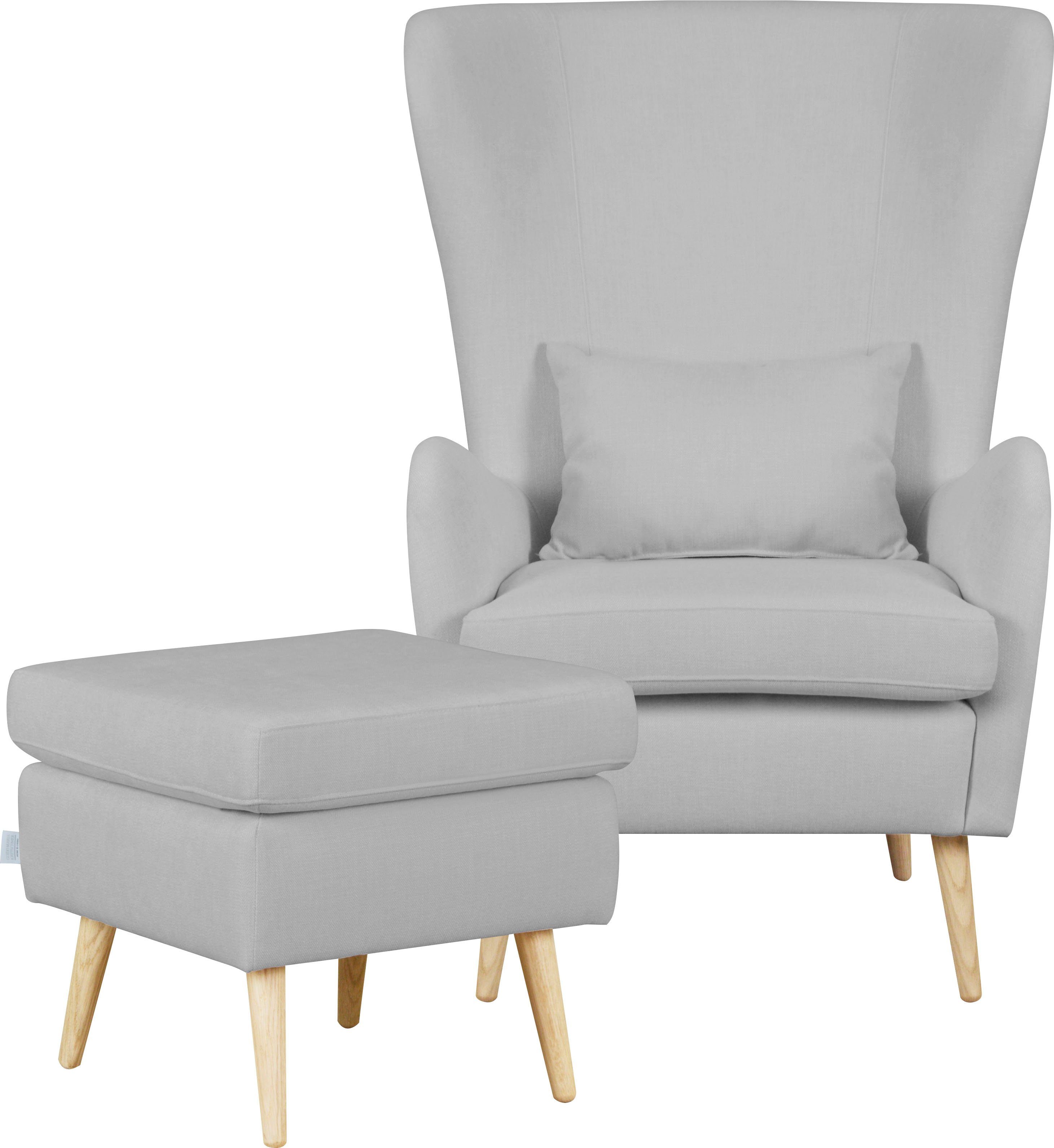 Guido Maria Kretschmer Home&Living Fauteuil Sallito, TV-stoel, oorfauteuil met Hocker, in veel stofkwaliteiten, ook in fluweelcord fauteuils grijs