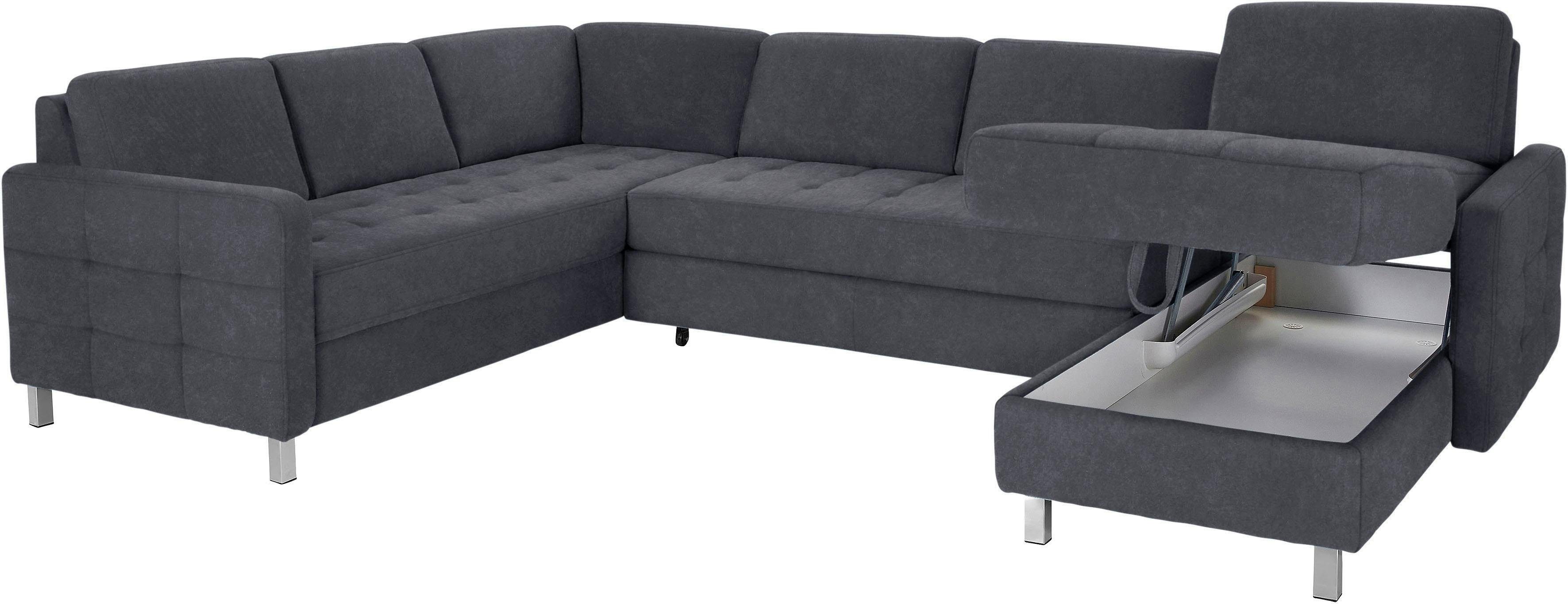 sit&more Zithoek Pablo U-vorm naar keuze met slaapfunctie en bedkist