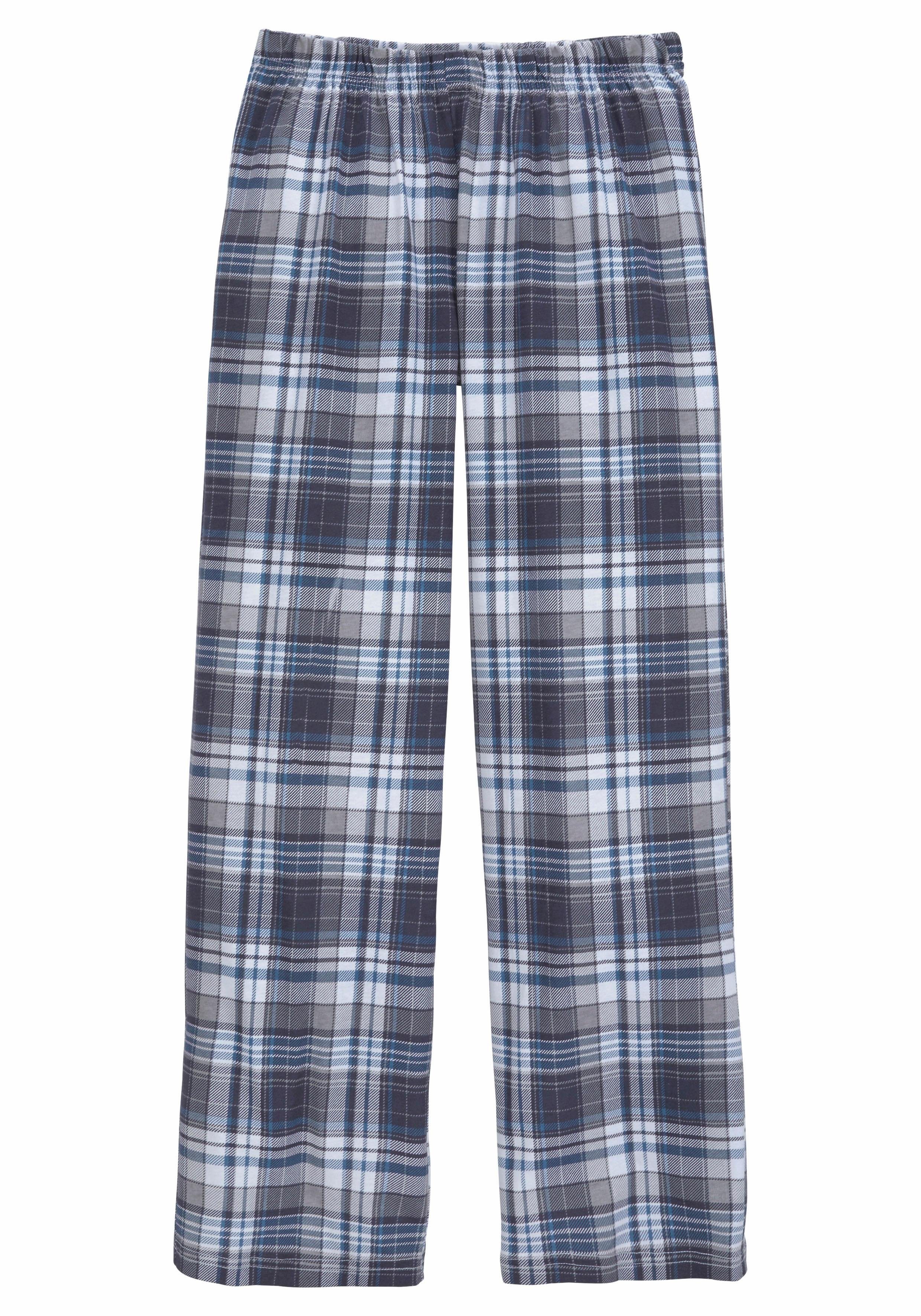 le jogger® Pyjama Pyjama in lange vorm, broek 1x uni en 1x geruit (4-delig, Set van 2)