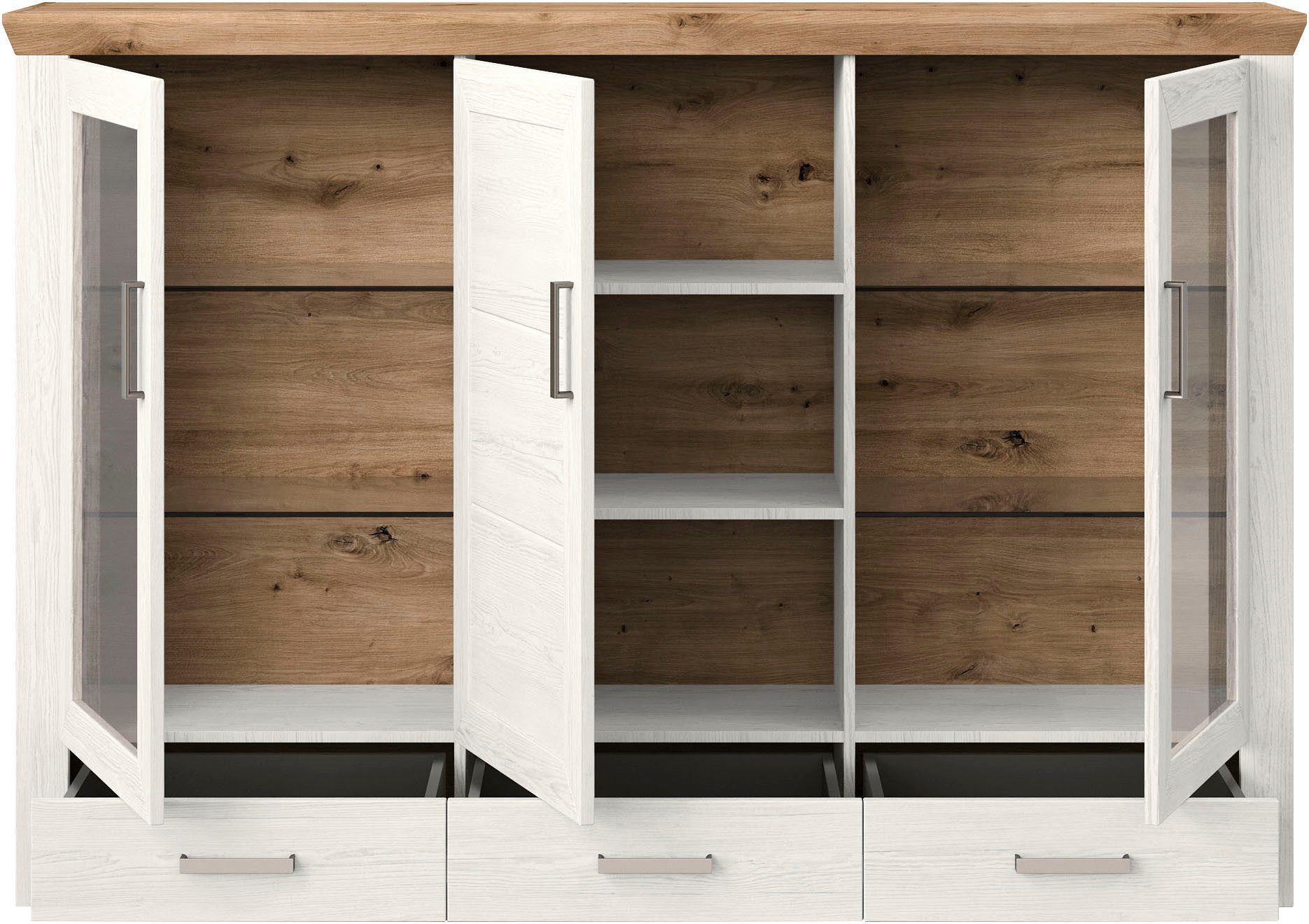 set one by Musterring Highboard York Type 57, met glazen deuren, veel opbergruimte, verlichting optioneel, B 184 cm