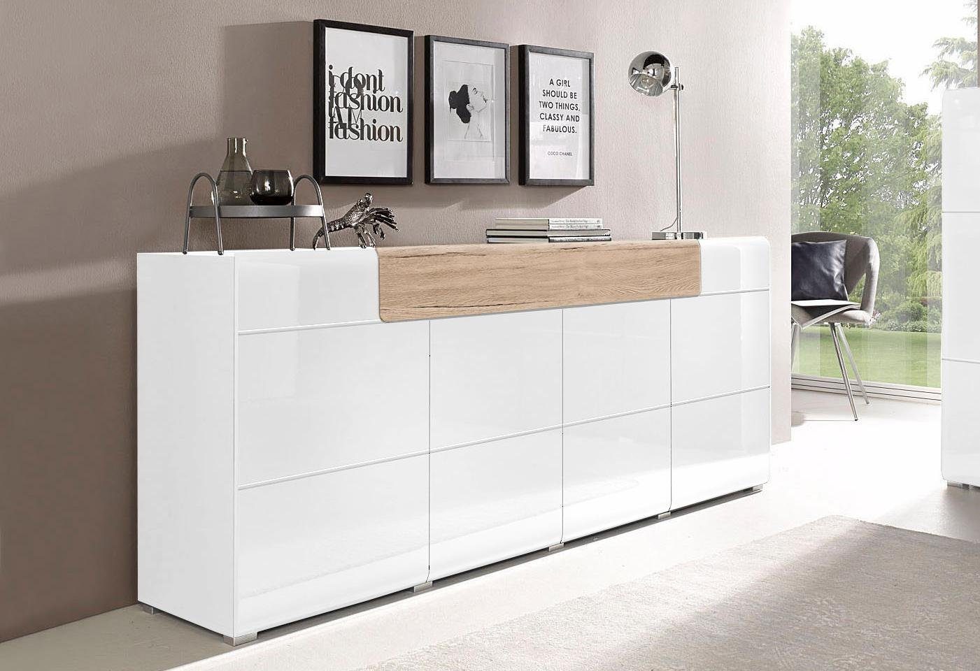 INOSIGN Dressoir Toledo, breedte 208 cm, moderne kast met decoratief freeswerk, greeploos