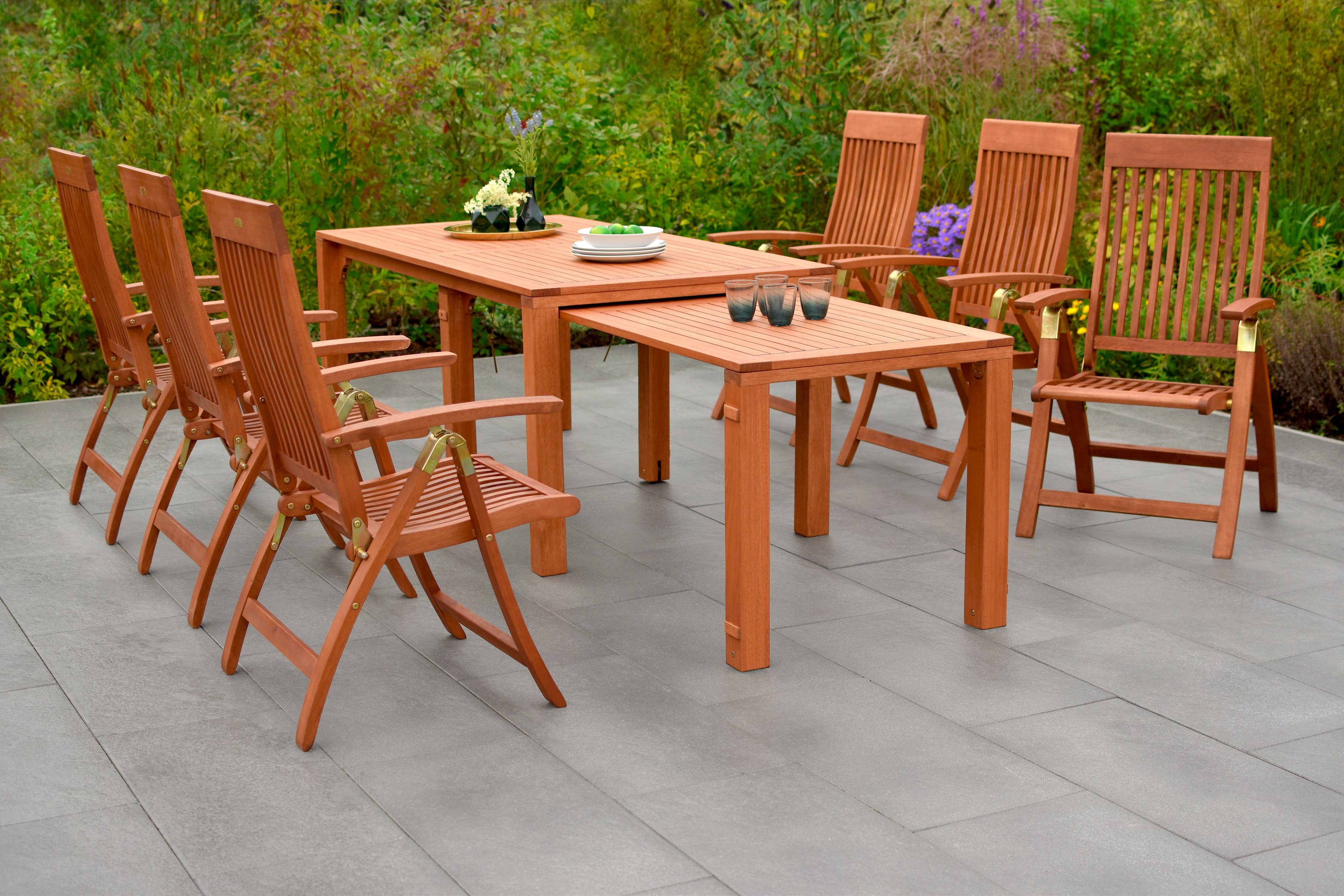 MERXX Tuin-eethoek Comodoro 7 klapstoelen, 5-voudig verstelbaar, uitschuifbare tafel (set, 7-delig) tuinsets