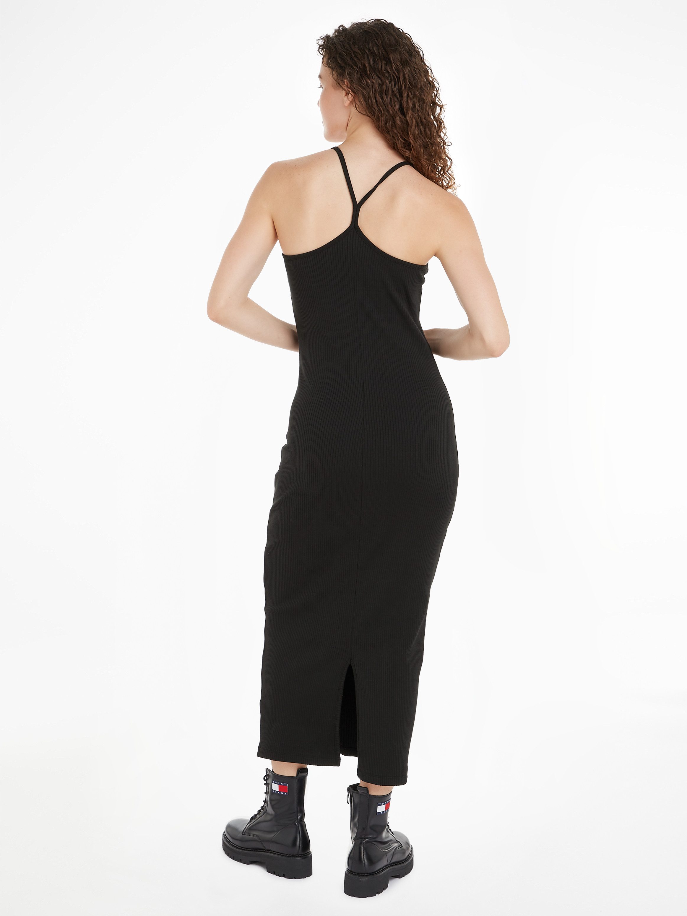 TOMMY JEANS Jerseyjurk TJW STRAPPY BADGE RIB DRESS met bandjes ribstof logo-badge
