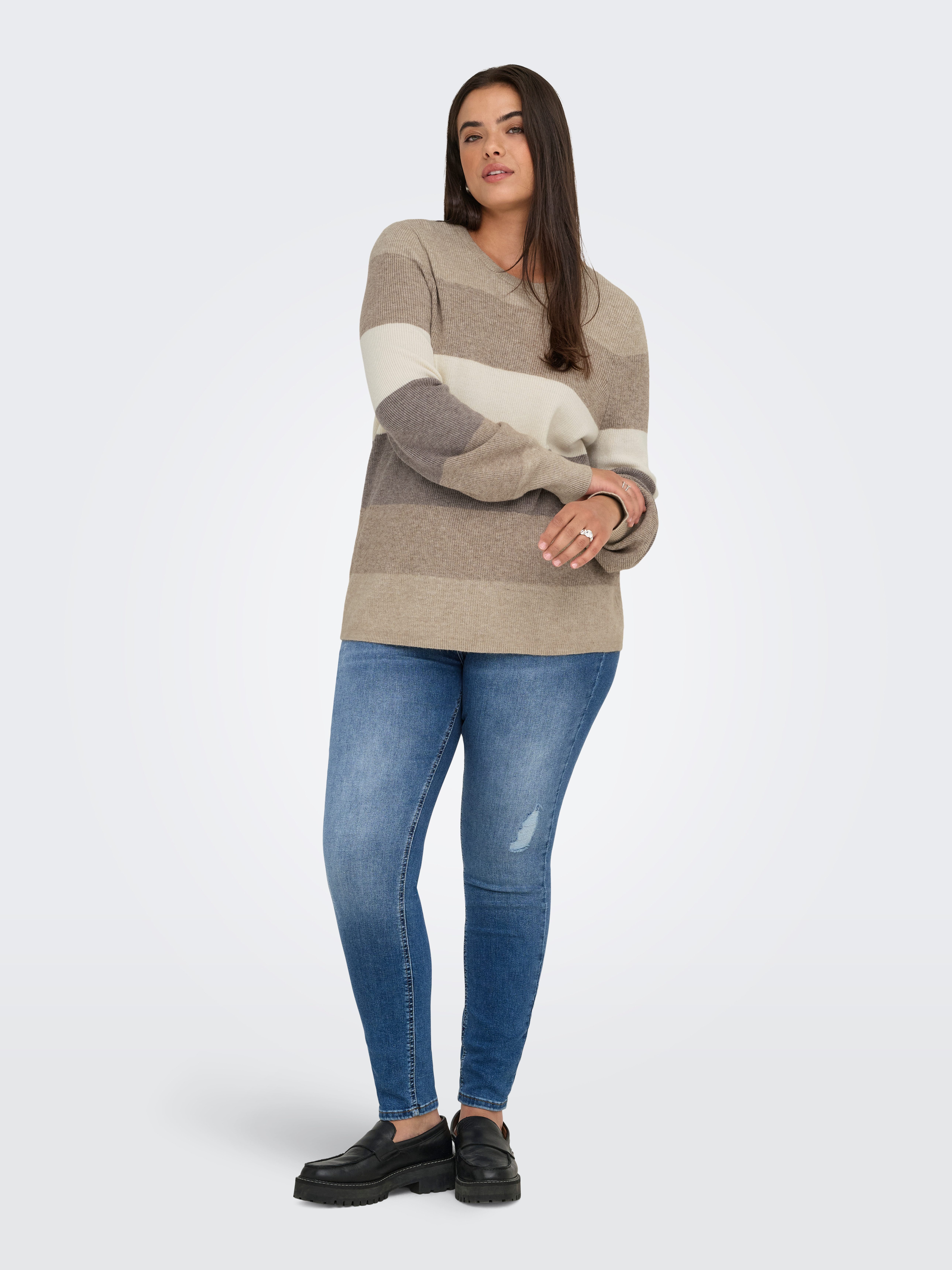 ONLY CARMAKOMA Gebreide trui CARNEW DARIA L/S STRIPE PULLOVER KNT
