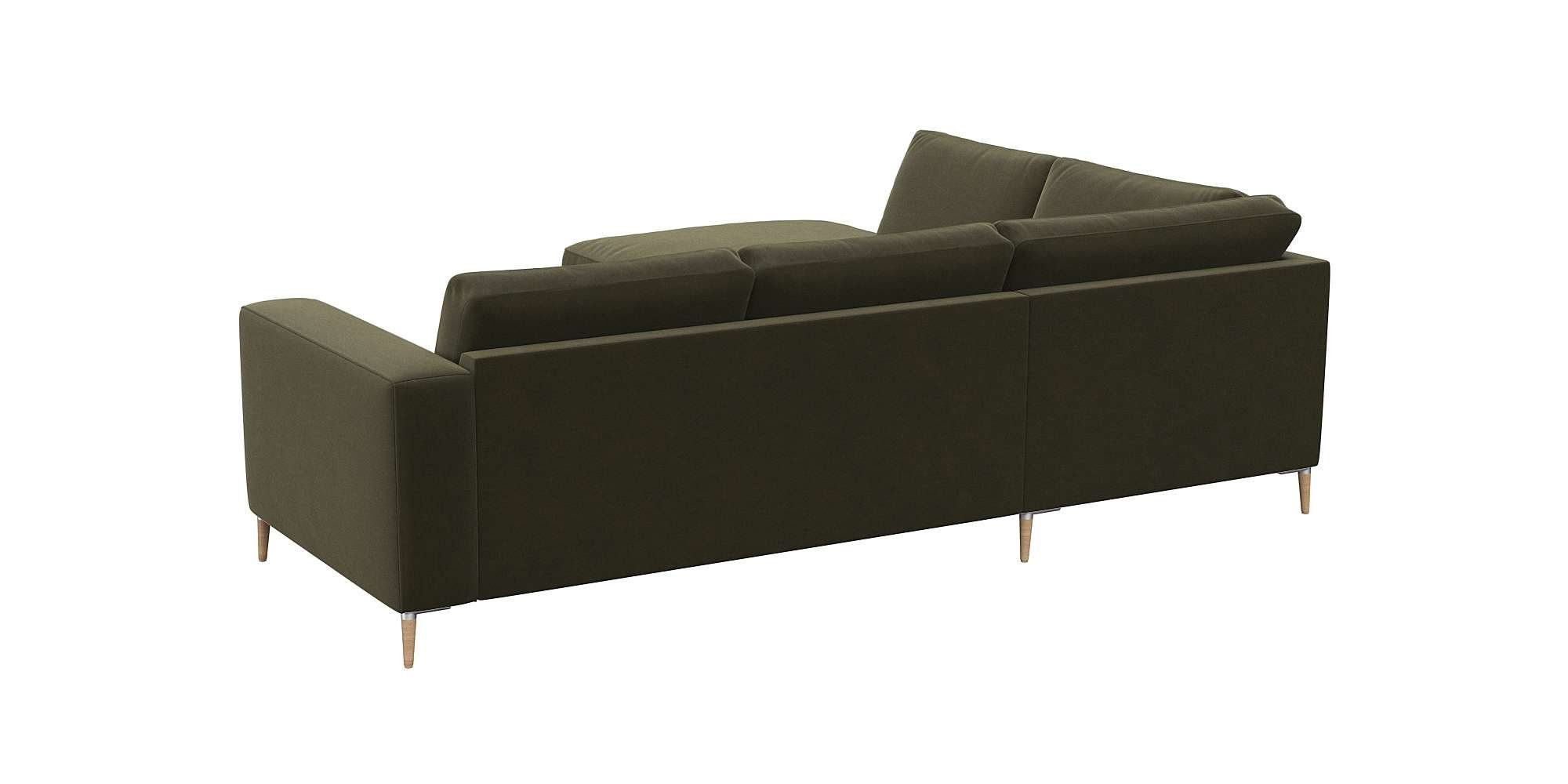 FLEXLUX Hoekbank Fiore, L-vorm brede armleuningen, aluminium/eiken poten, bxd 241x225 cm, koudschuim in de zitting