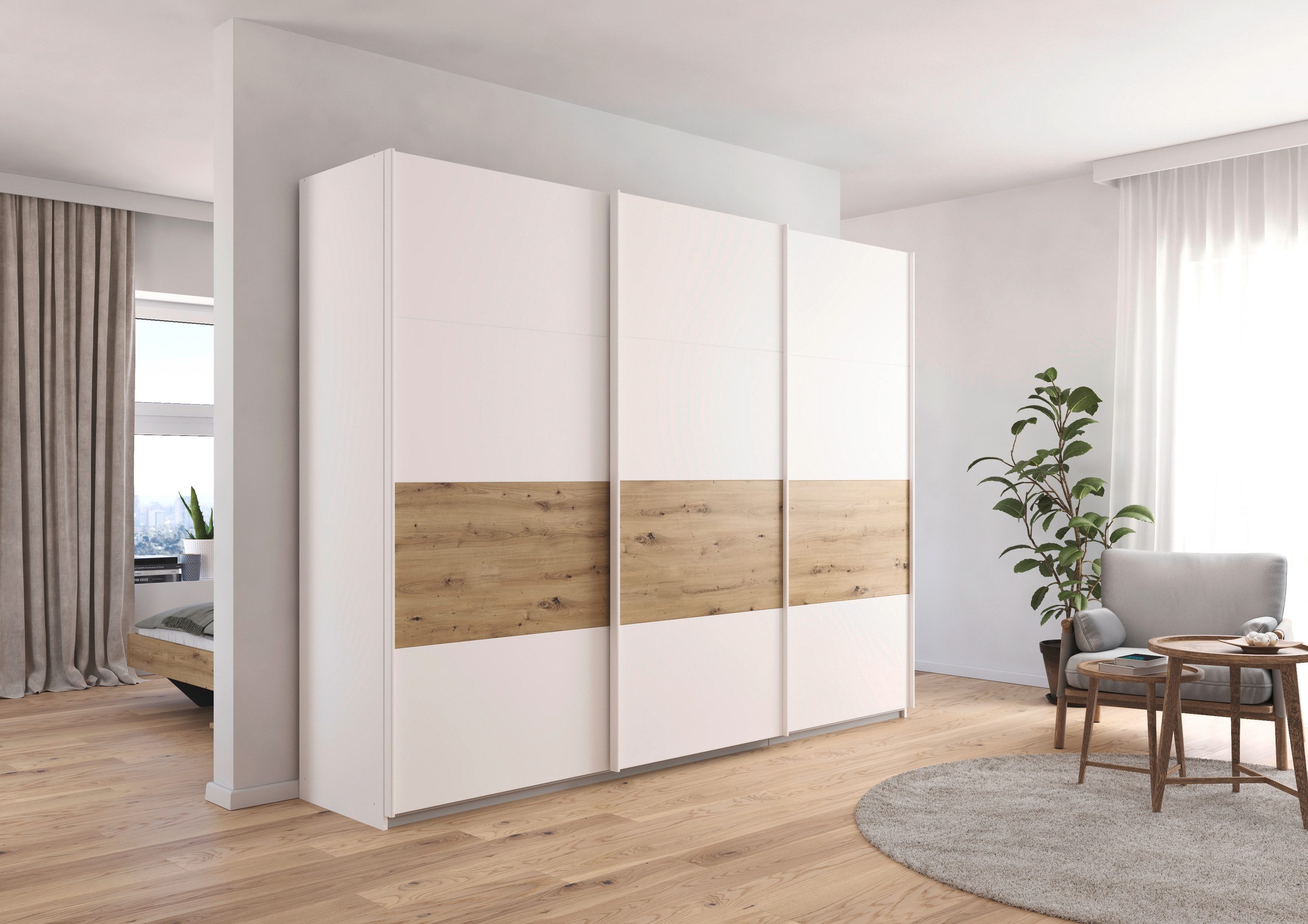 rauch Schuifdeurkast Kledingkast Kast Garderobe CORTONA inclusief indeling, 2 stoffen dozen en extra planken