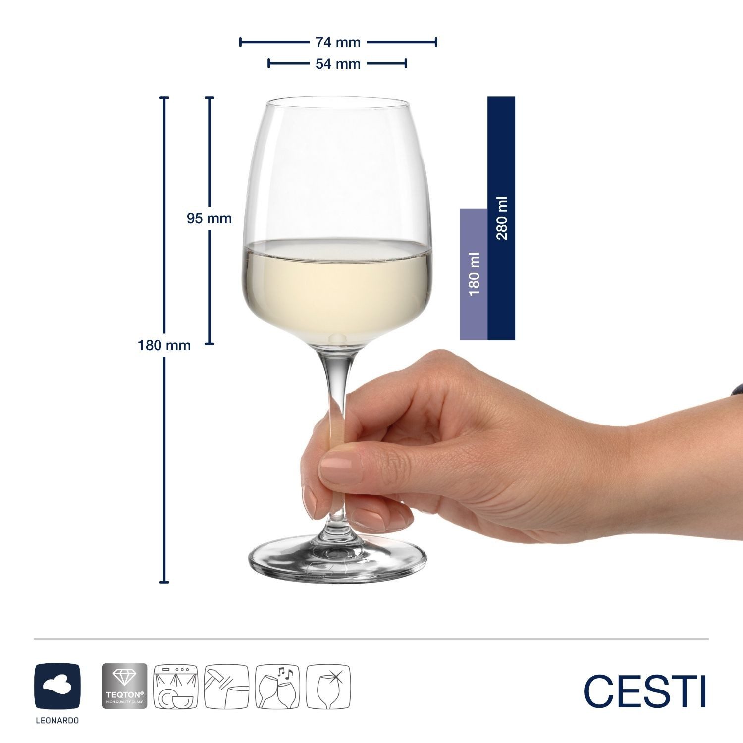 LEONARDO Wittewijnglas Rieslingglazen CESTI + poetsdoek (set, 7-delig)