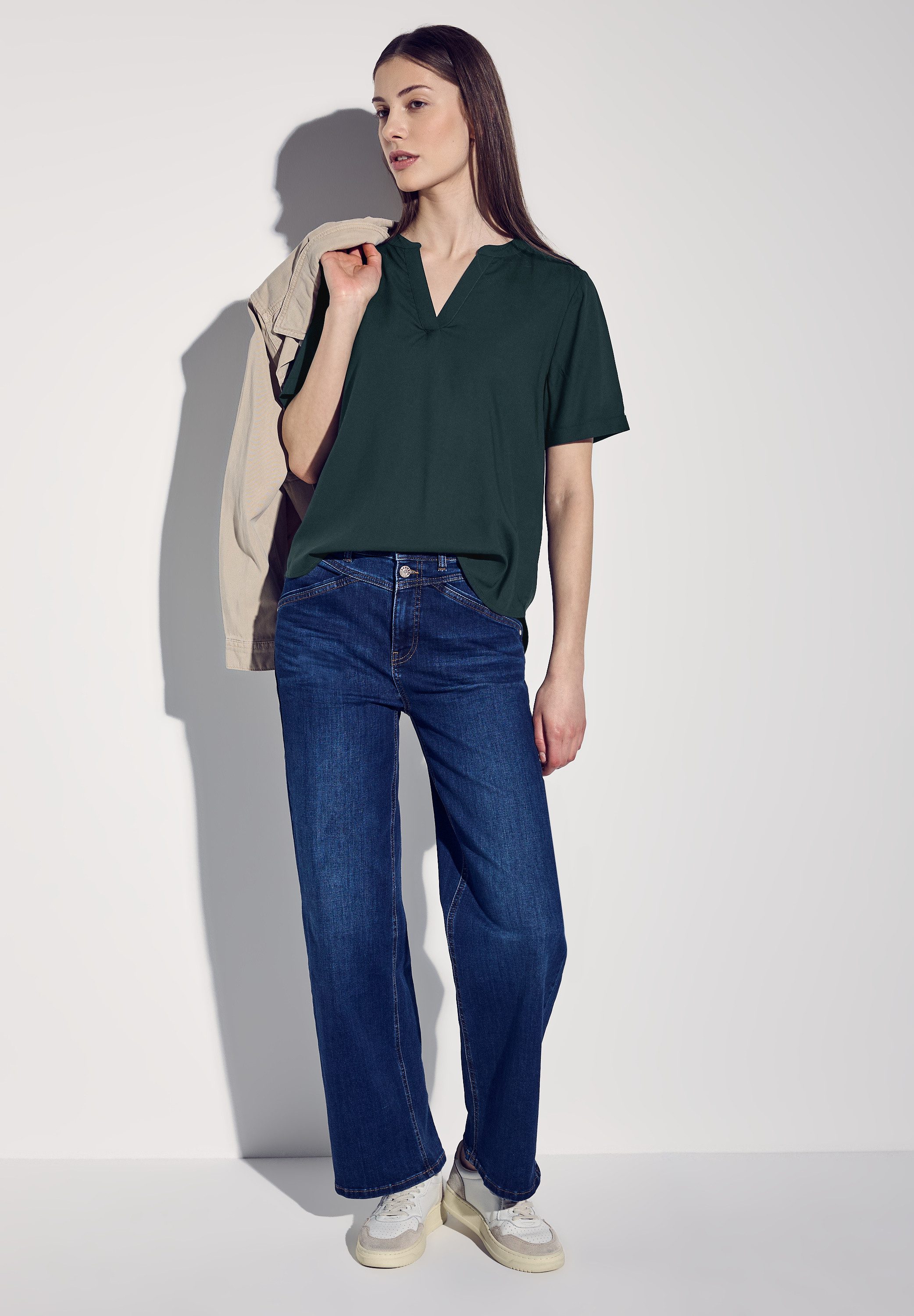 STREET ONE Blouse met korte mouwen met ingesneden ronde hals
