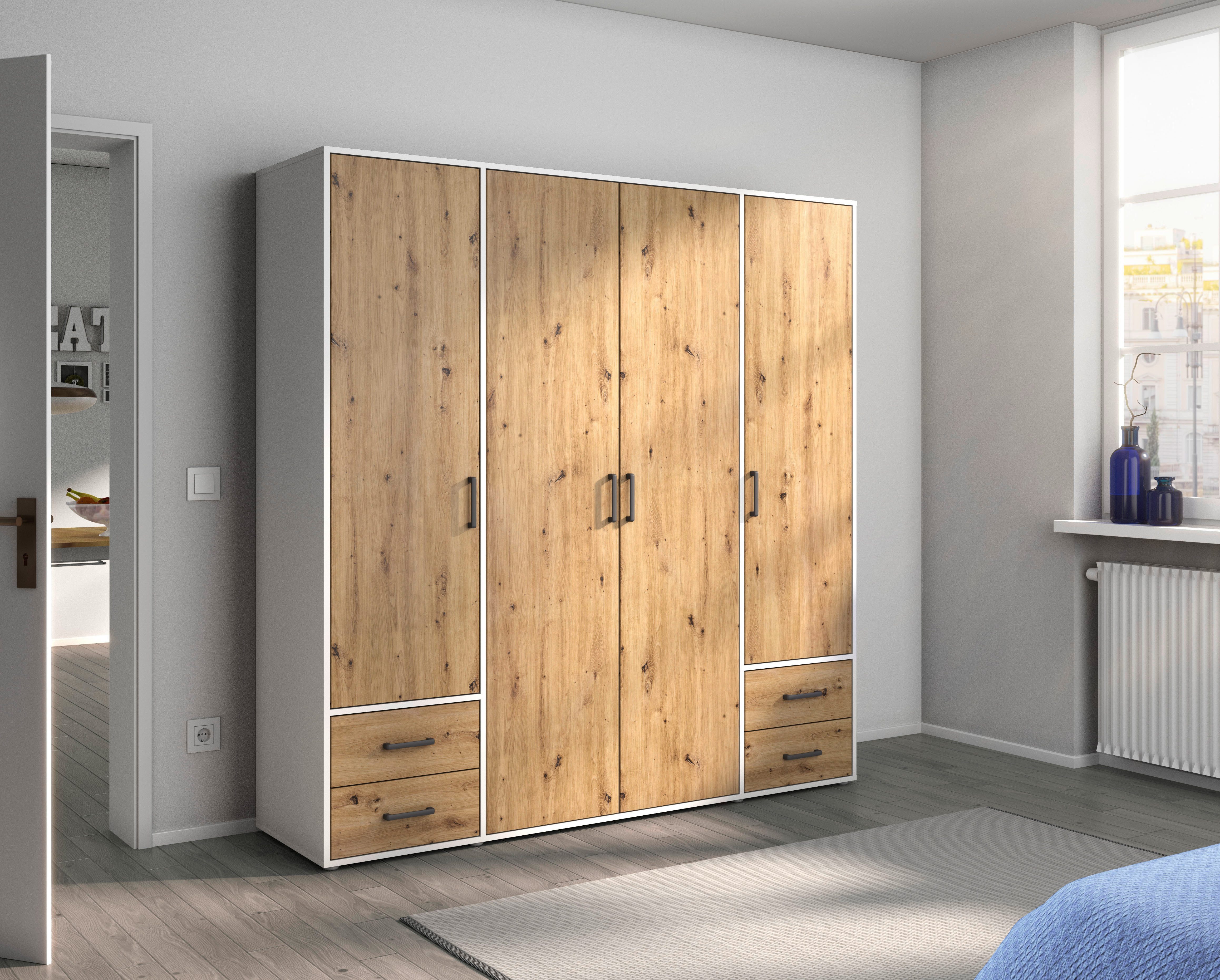 rauch Draaideurkast Kledingkast kast garderobe linnenkast VOYAGER moderne grepen in grijs metallic met buitenlades made in germany