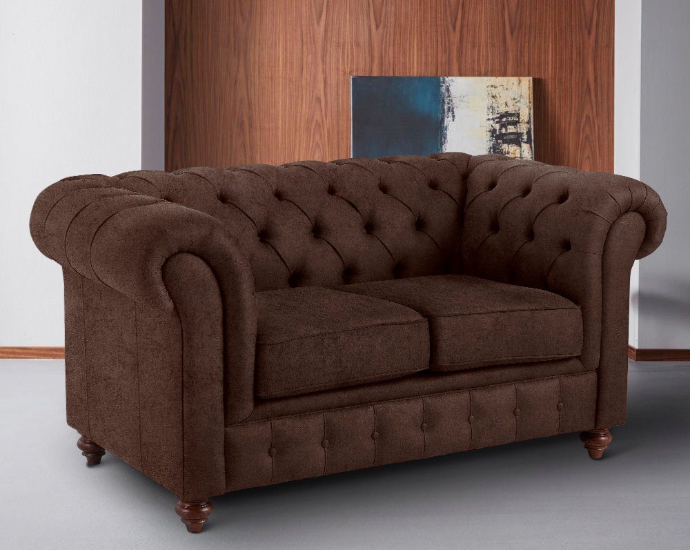 Home affaire Chesterfield-bank Chesterfield 2-zits B/D/H: 150/89/74 cm met hoogwaardige knoopdetails, ook in leer