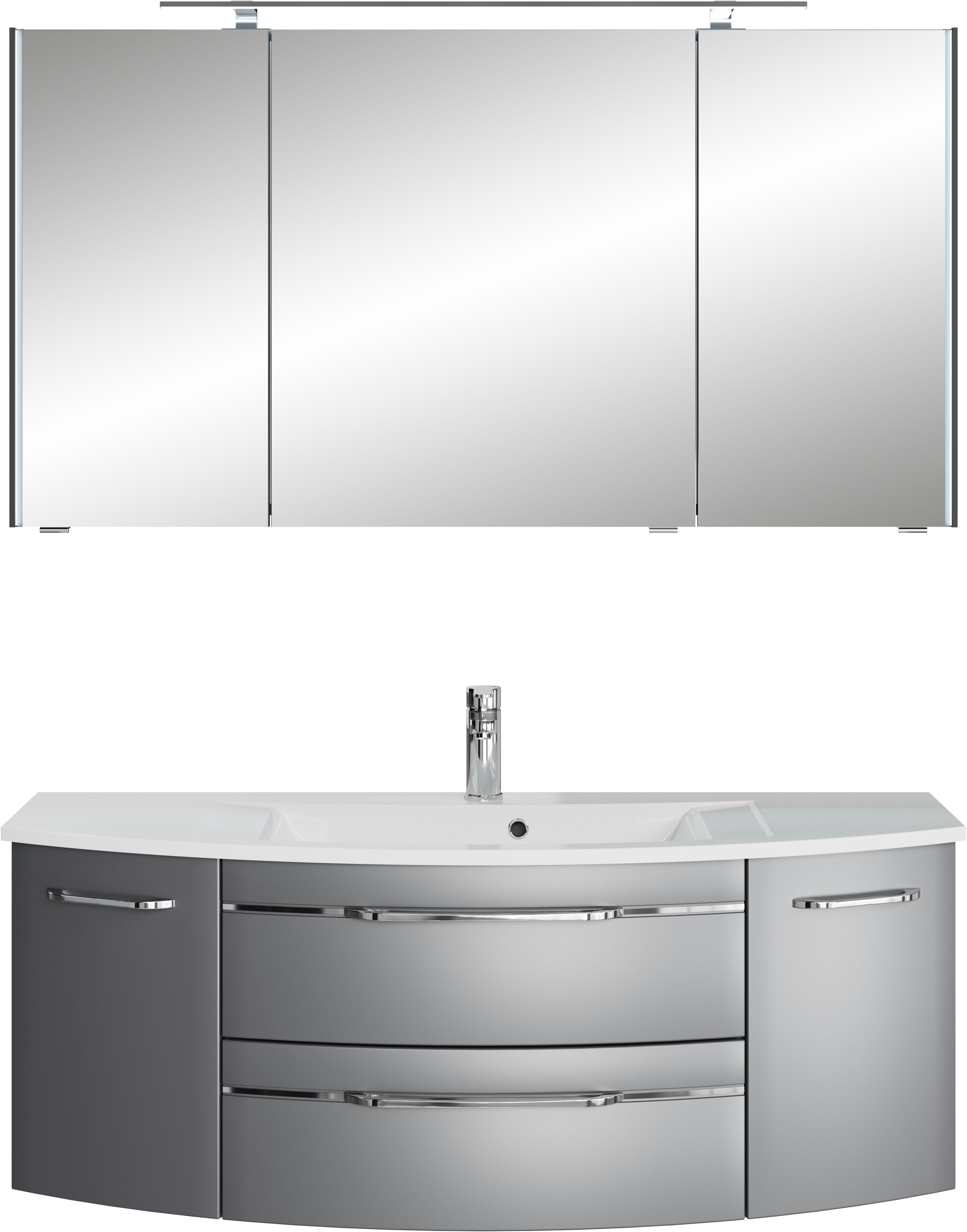 Saphir Badmeubelset Serie 7045 2-delig, mineraalmarmeren wastafel met led-spiegelkast (set, 2 stuks) badmeubelsets grijs