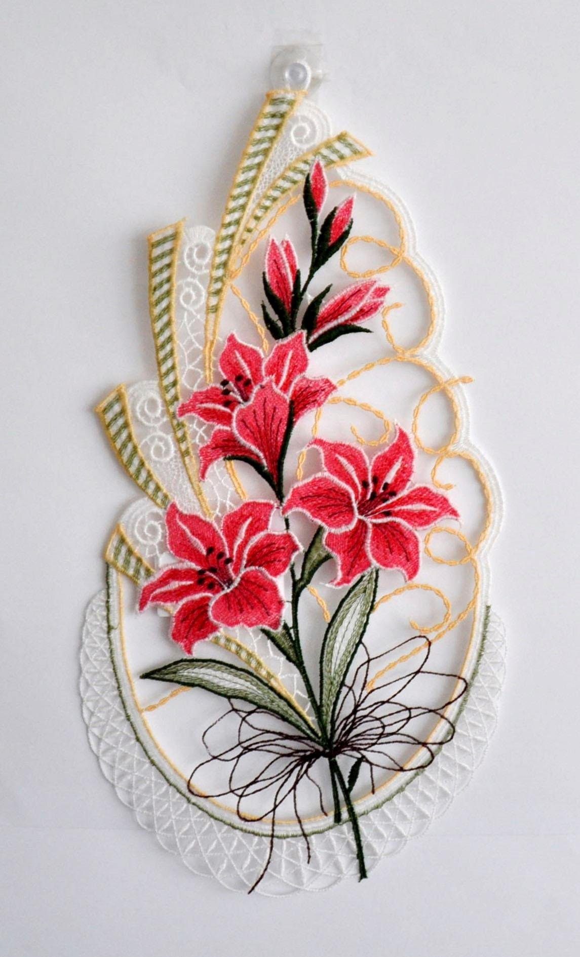 Stickereien Plauen Raamdecoratie Bloementak (1 stuk) raamdecoratie maat hxb: 35x17 cm multicolor