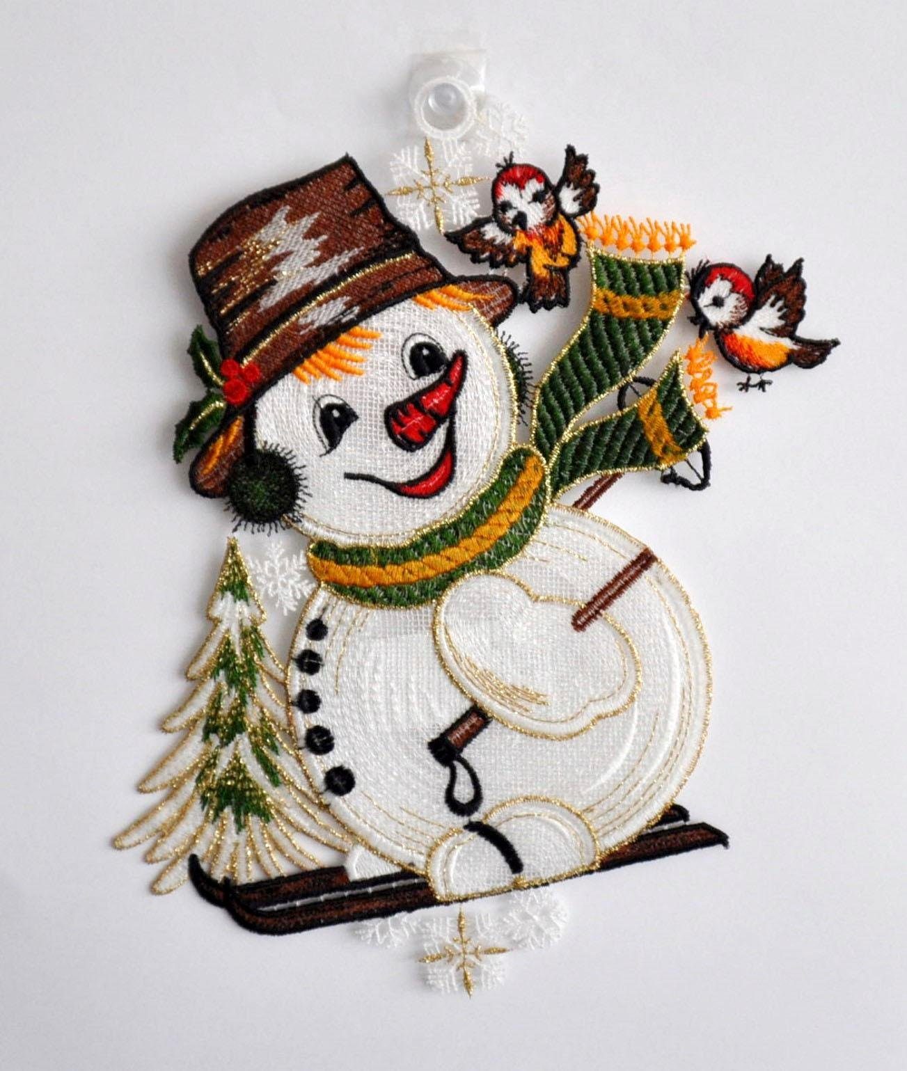 Stickereien Plauen Vensterbeeld Sneeuwpop met sjaal (1 stuk)