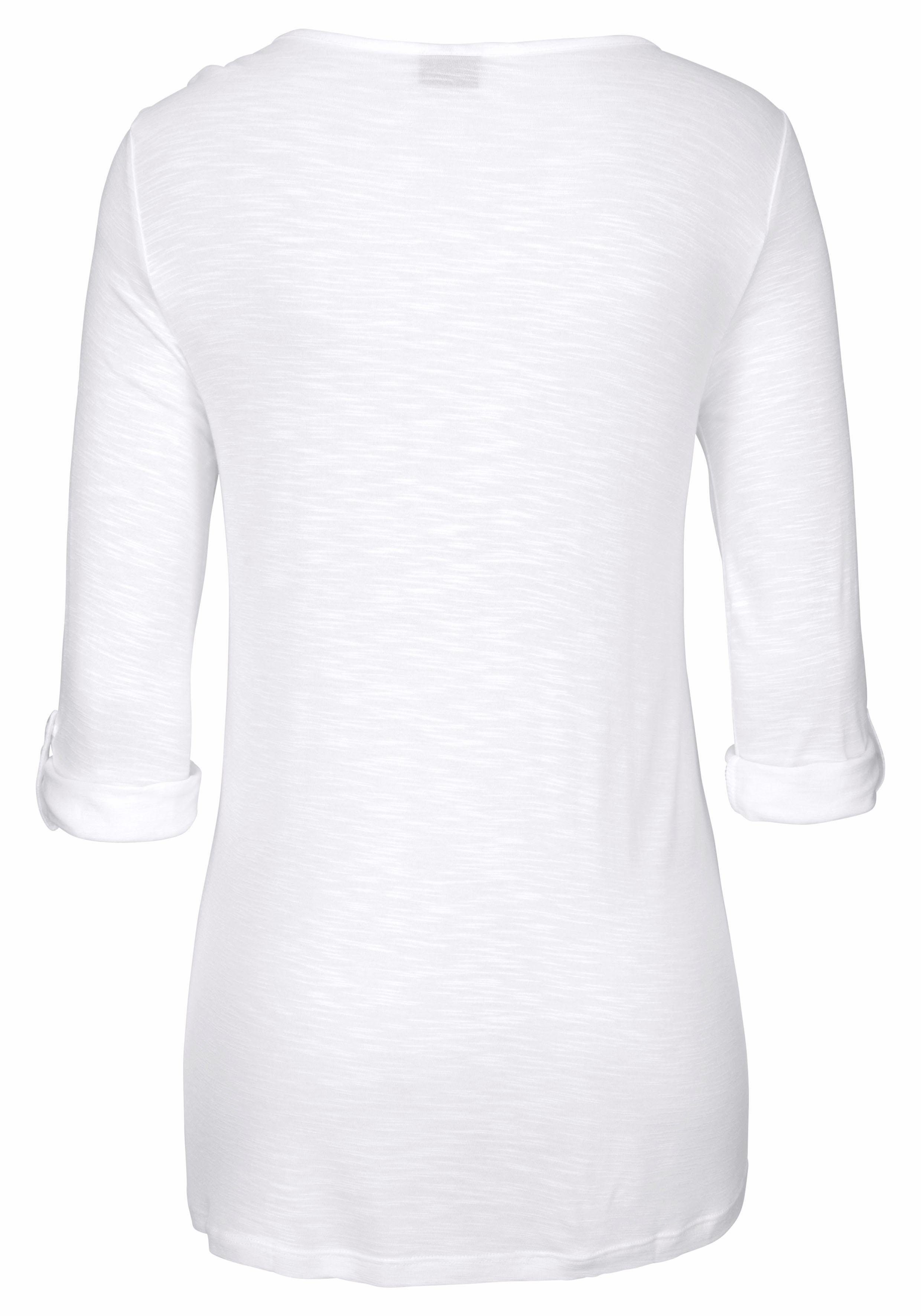 Buffalo Strandshirt met borduursel en kwastjes, tuniek, 3/4 mouw, blouseshirt