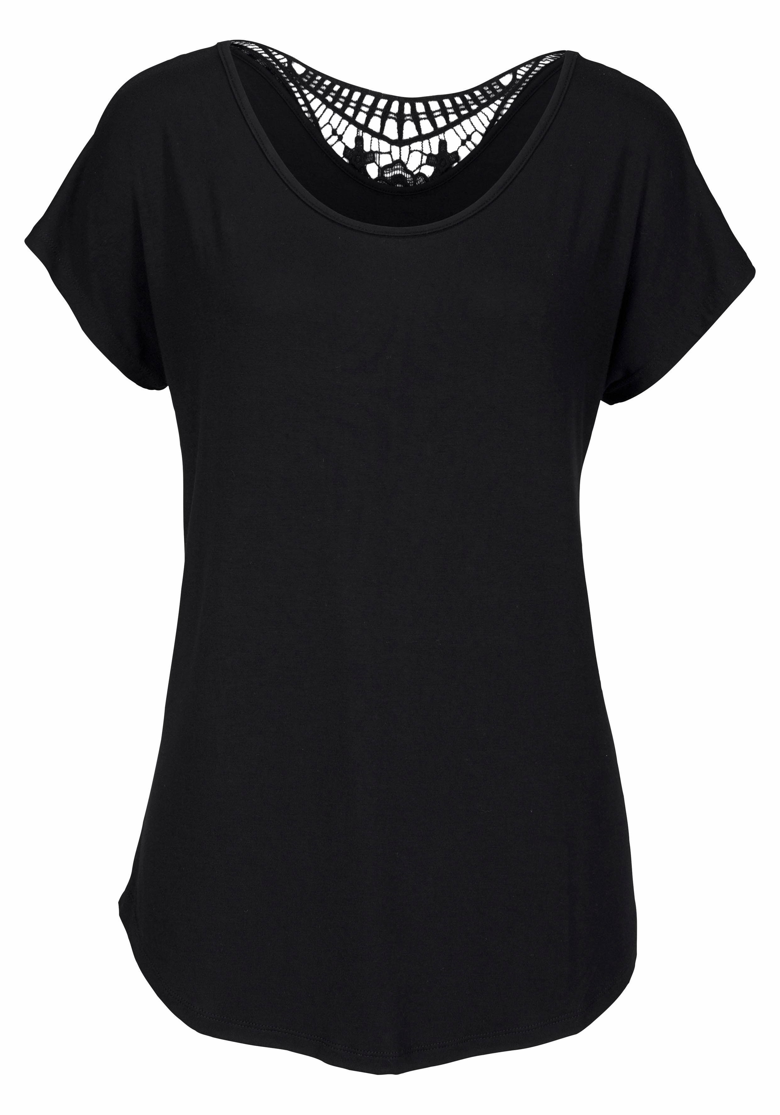Lascana Strandshirt met kanten inzet, t-shirt, losse pasvorm, casual-chic