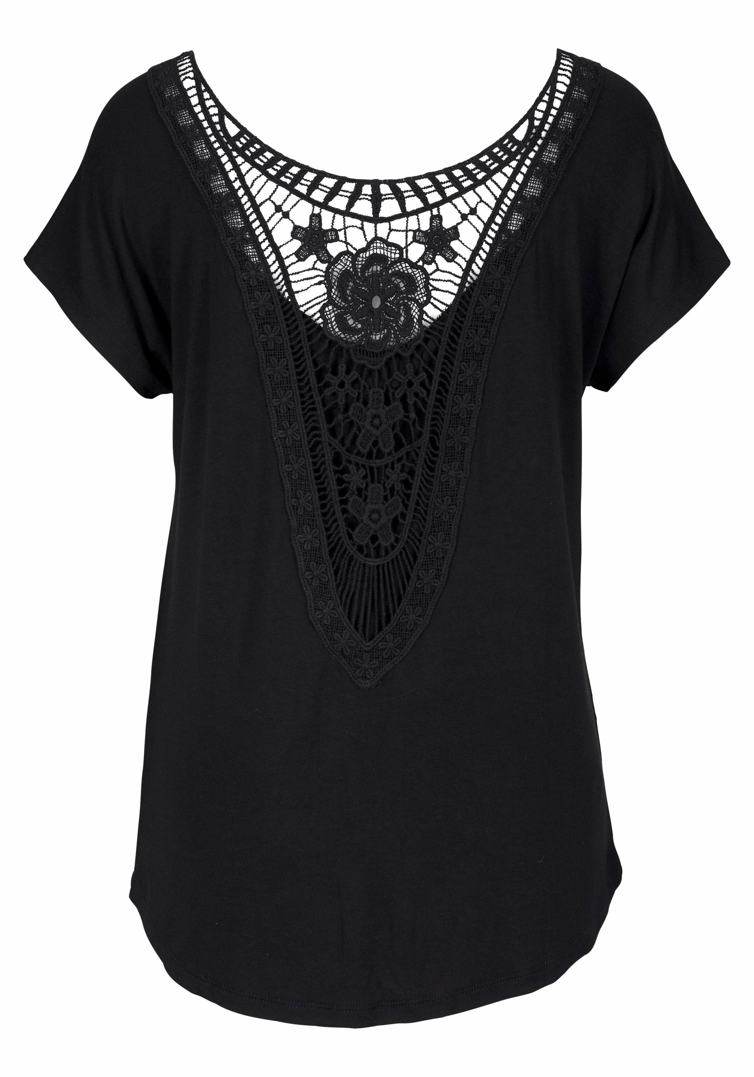 Lascana Strandshirt met kanten inzet, t-shirt, losse pasvorm, casual-chic
