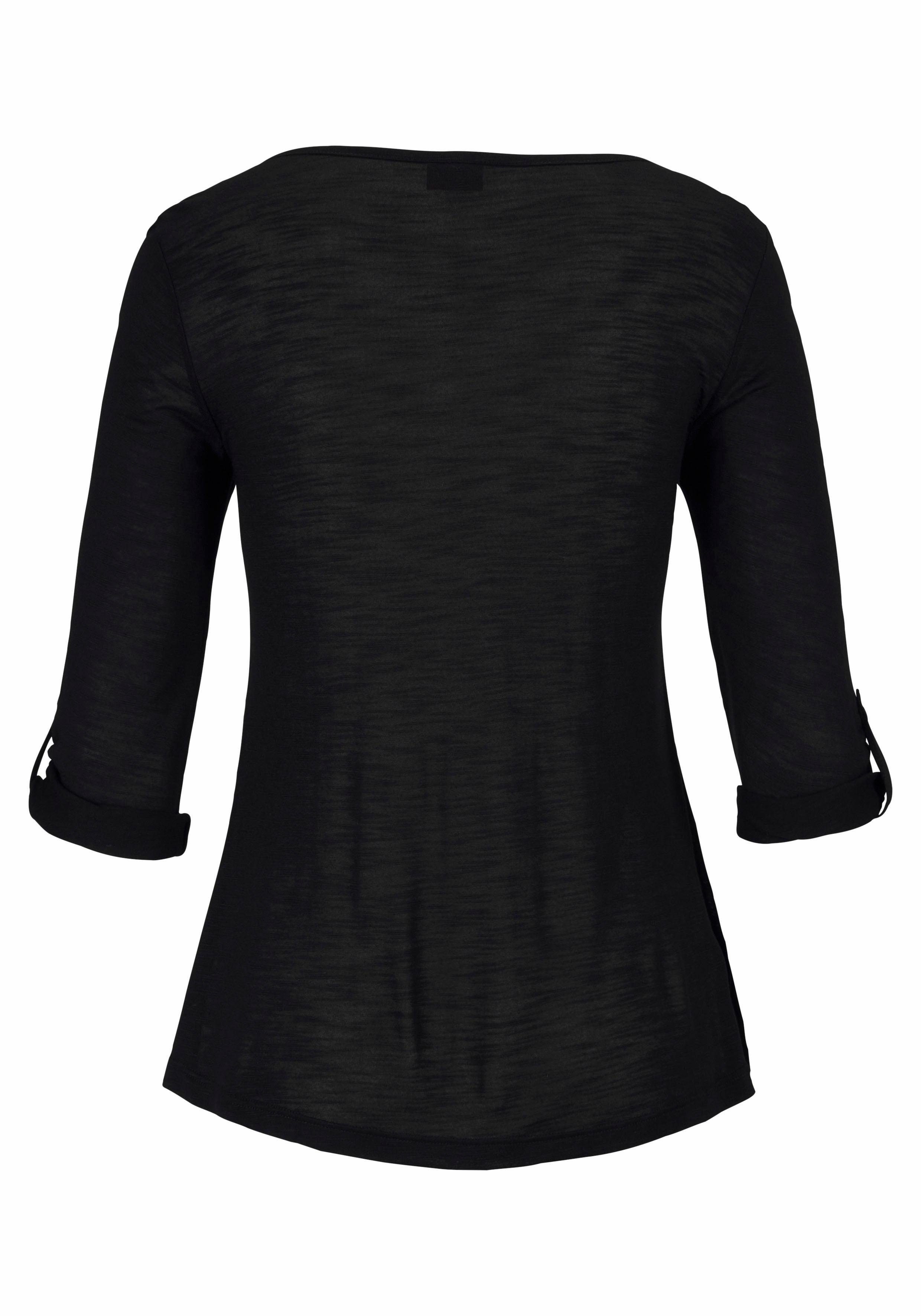 Buffalo Strandshirt met borduursel en kwastjes, tuniek, 3/4 mouw, blouseshirt