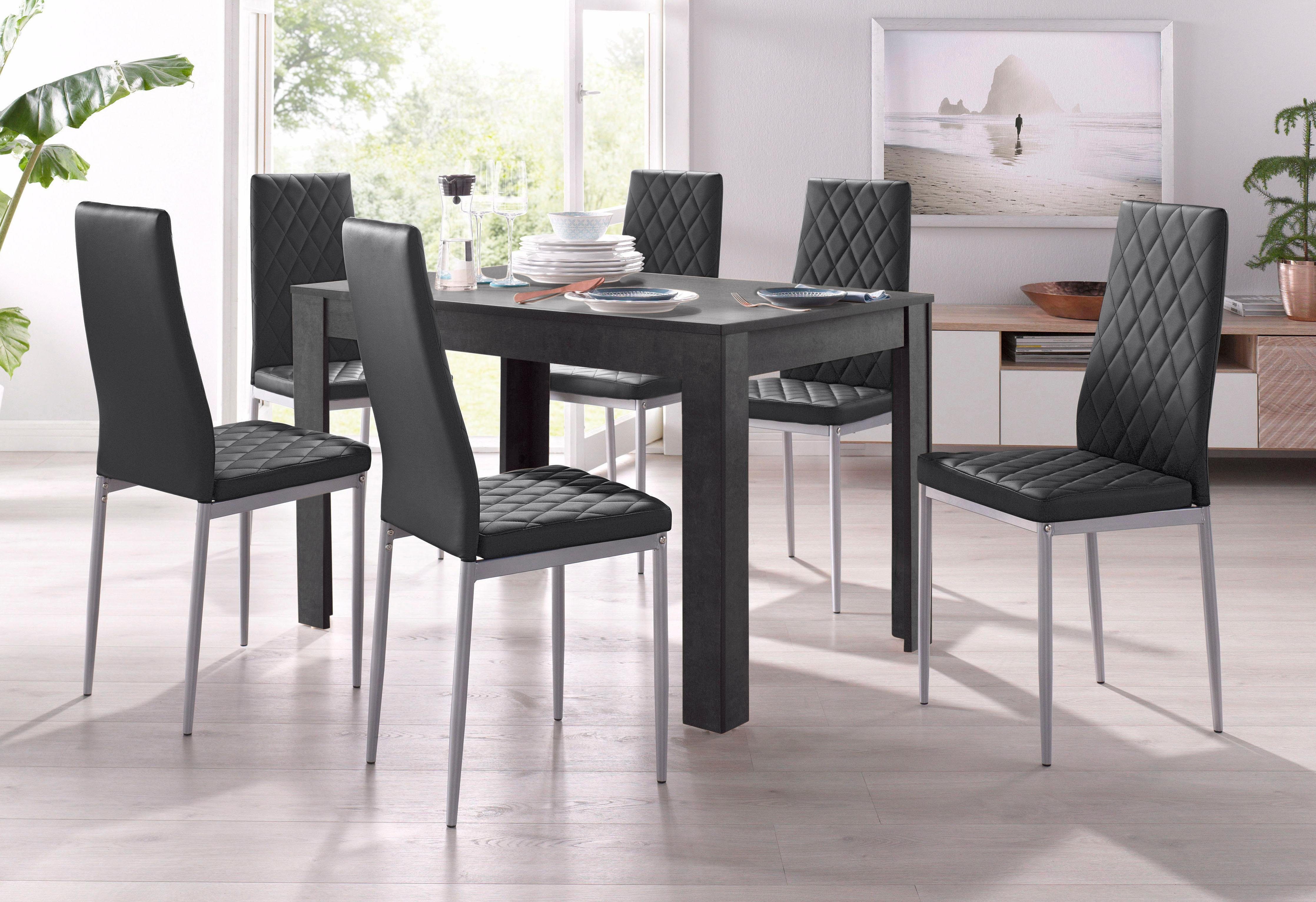 INOSIGN Eethoek Lynn + Brooke 4 stoelen met tafel in leisteenkleur, breedte 120 cm (set, 5-delig)